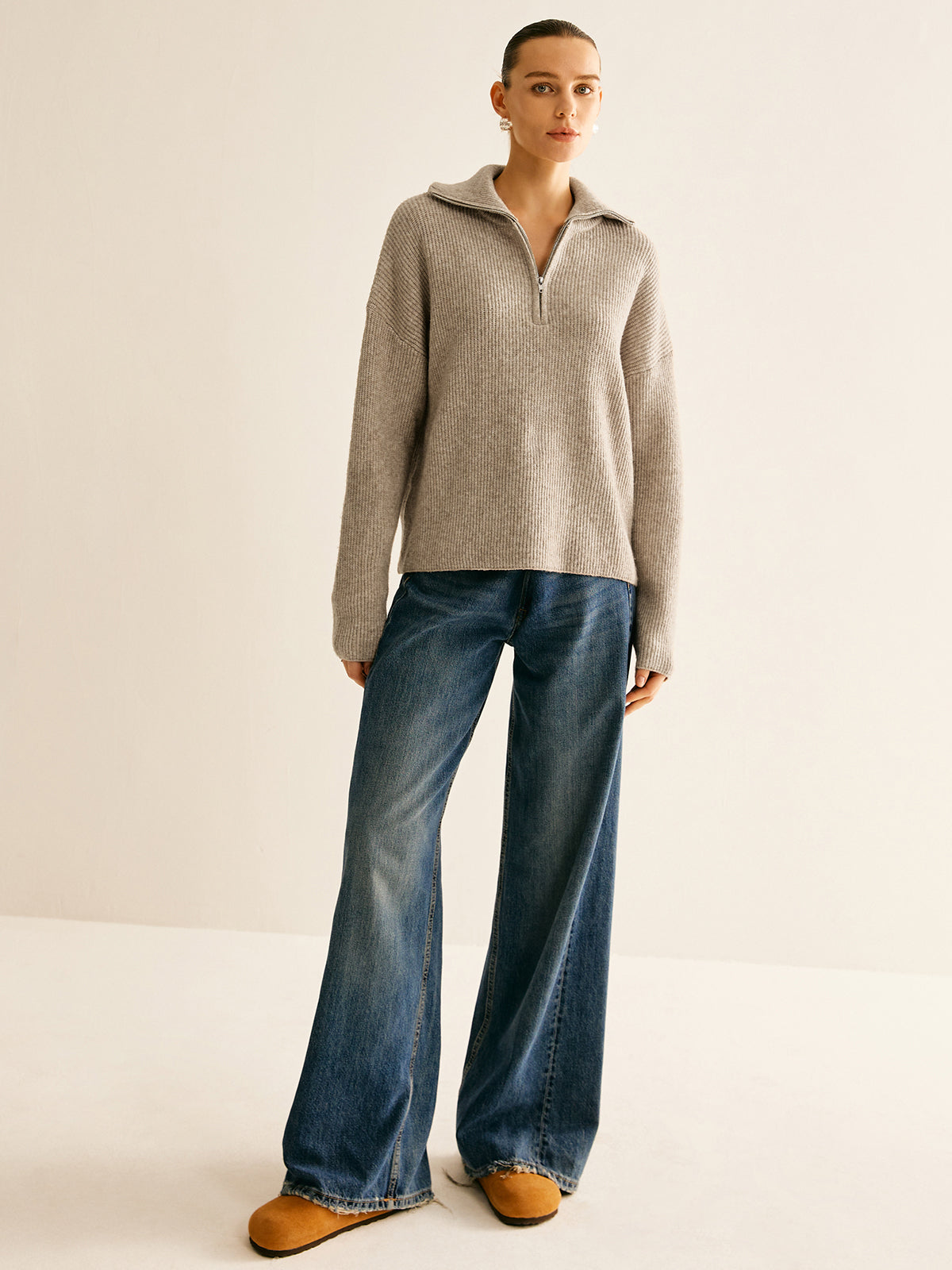 Wool-Blend Zipper Sweater Co-ords with Front Pockets for Women