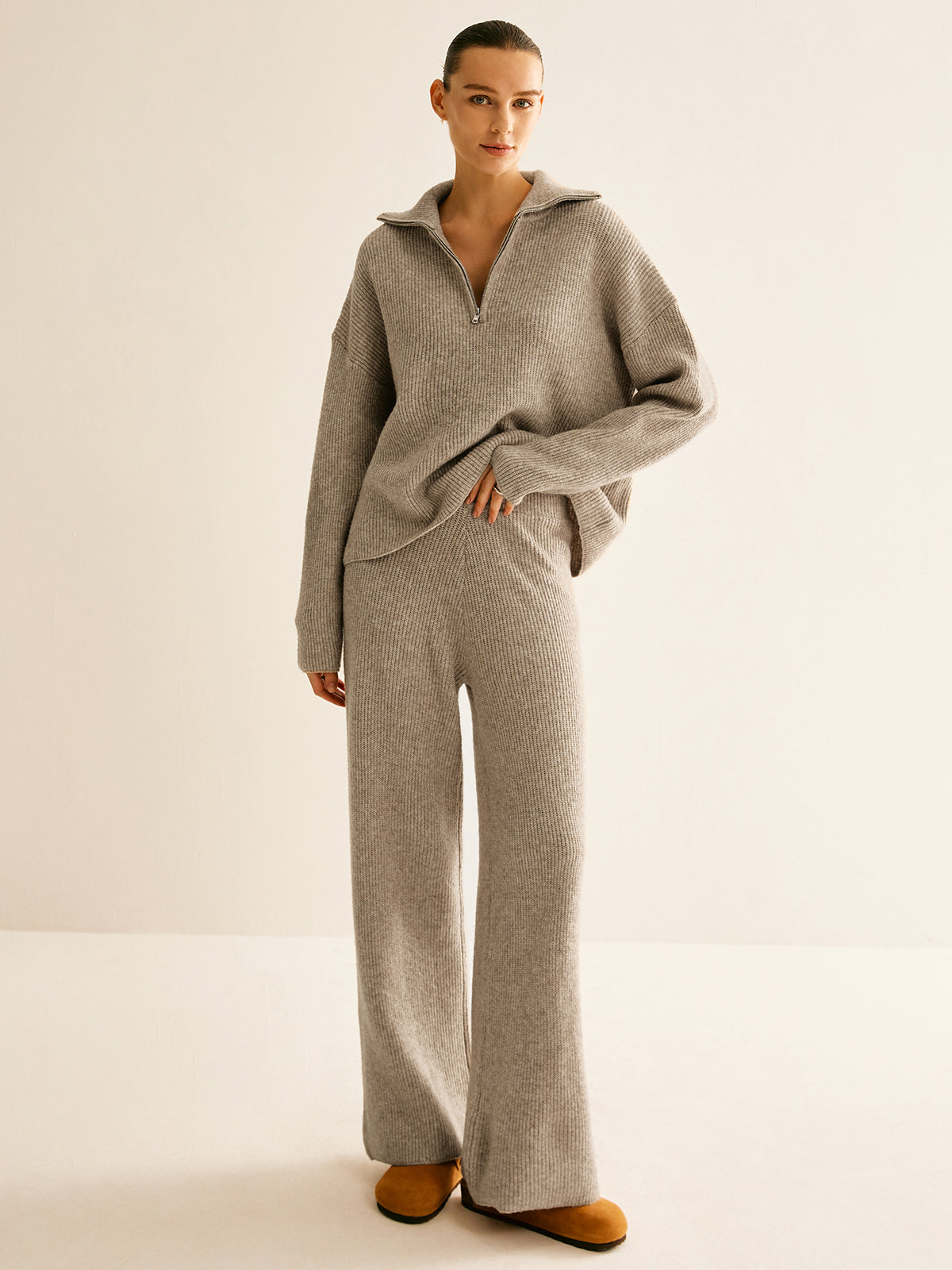 Wool-Blend Zipper Sweater Co-ords with Front Pockets for Women