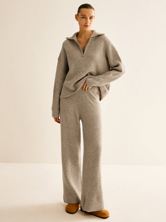 Wool-Blend Zipper Sweater Co-ords with Front Pockets for Women