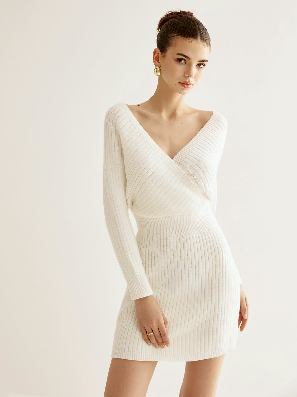 Criss Cross Cinched Sweater Dress - Elegant Fitted Winter Apparel