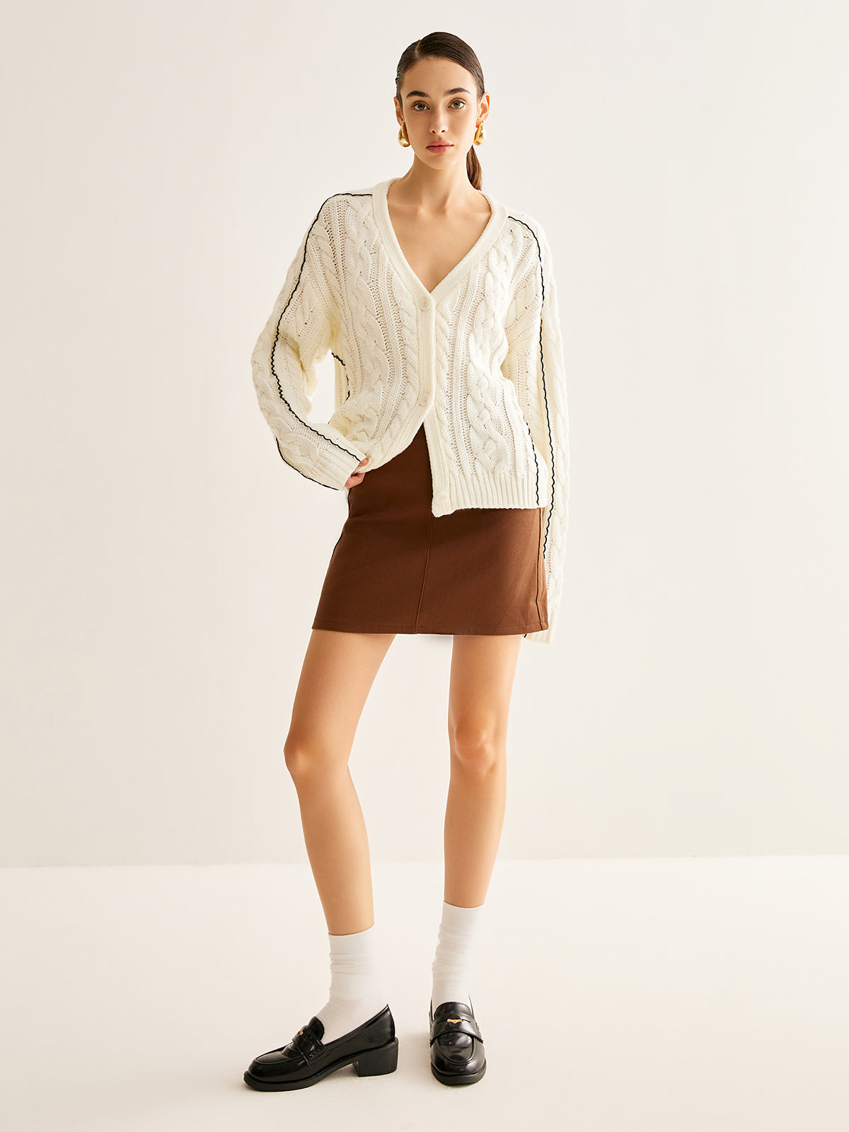 Contrast Binding Button Cardigan for Women Lightweight Layer