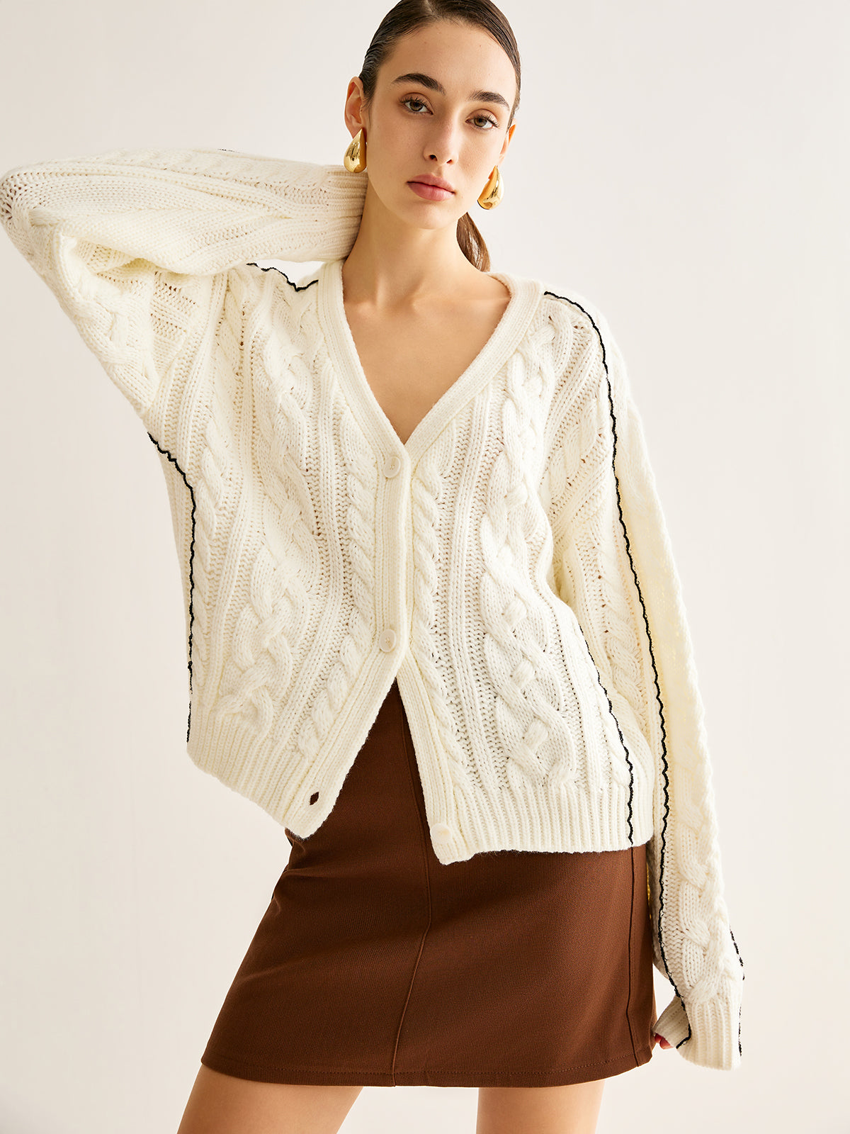 Contrast Binding Button Cardigan for Women Lightweight Layer