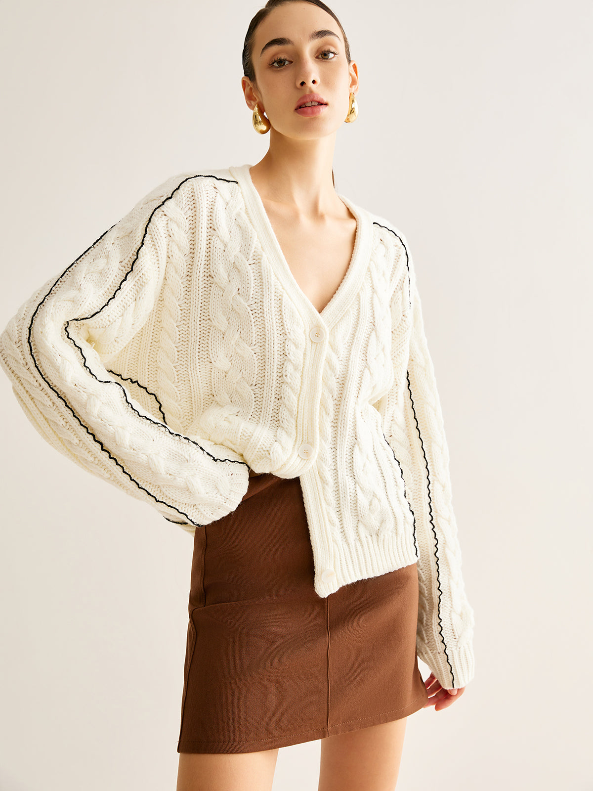 Contrast Binding Button Cardigan for Women Lightweight Layer