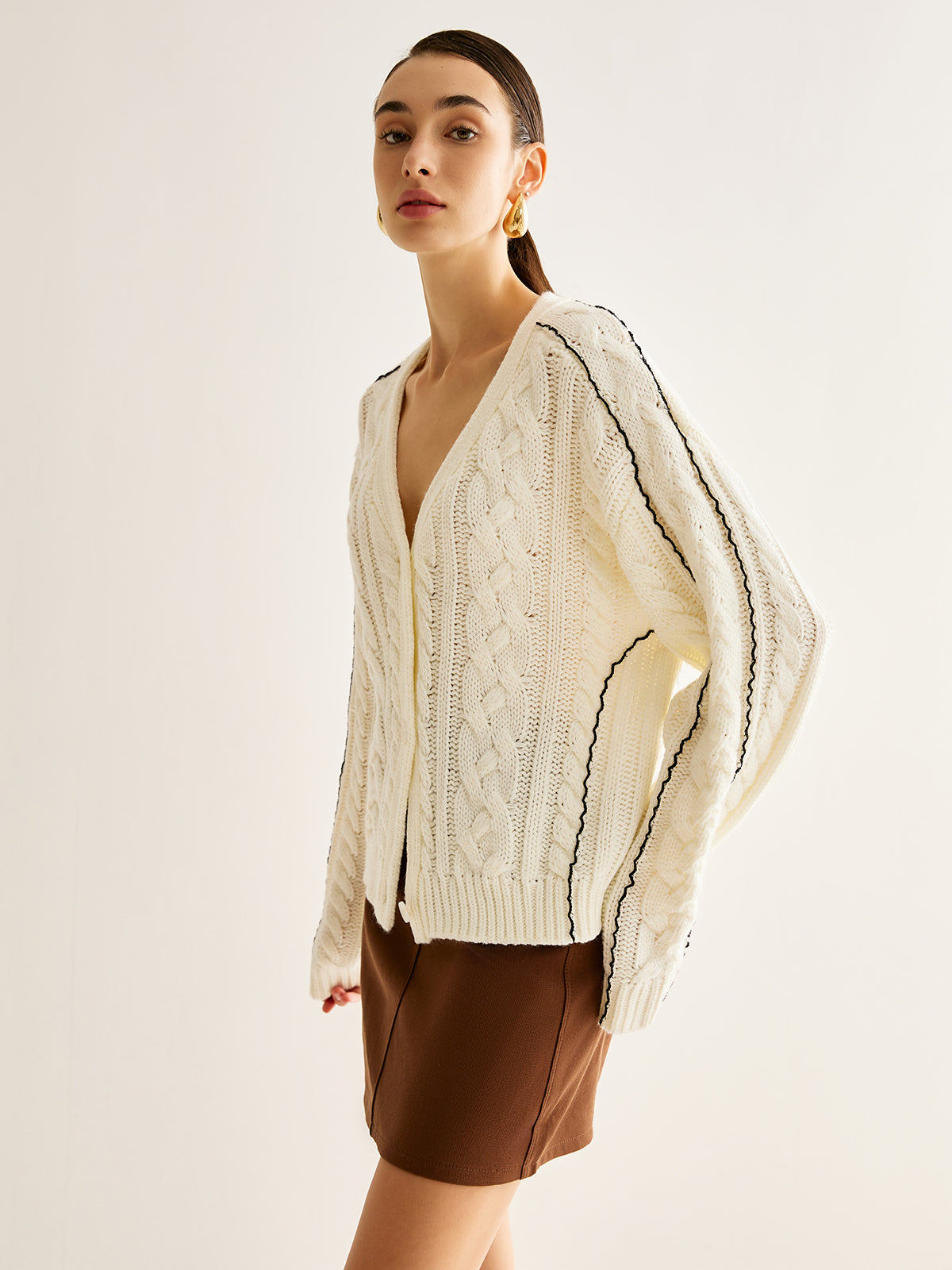Contrast Binding Button Cardigan for Women Lightweight Layer