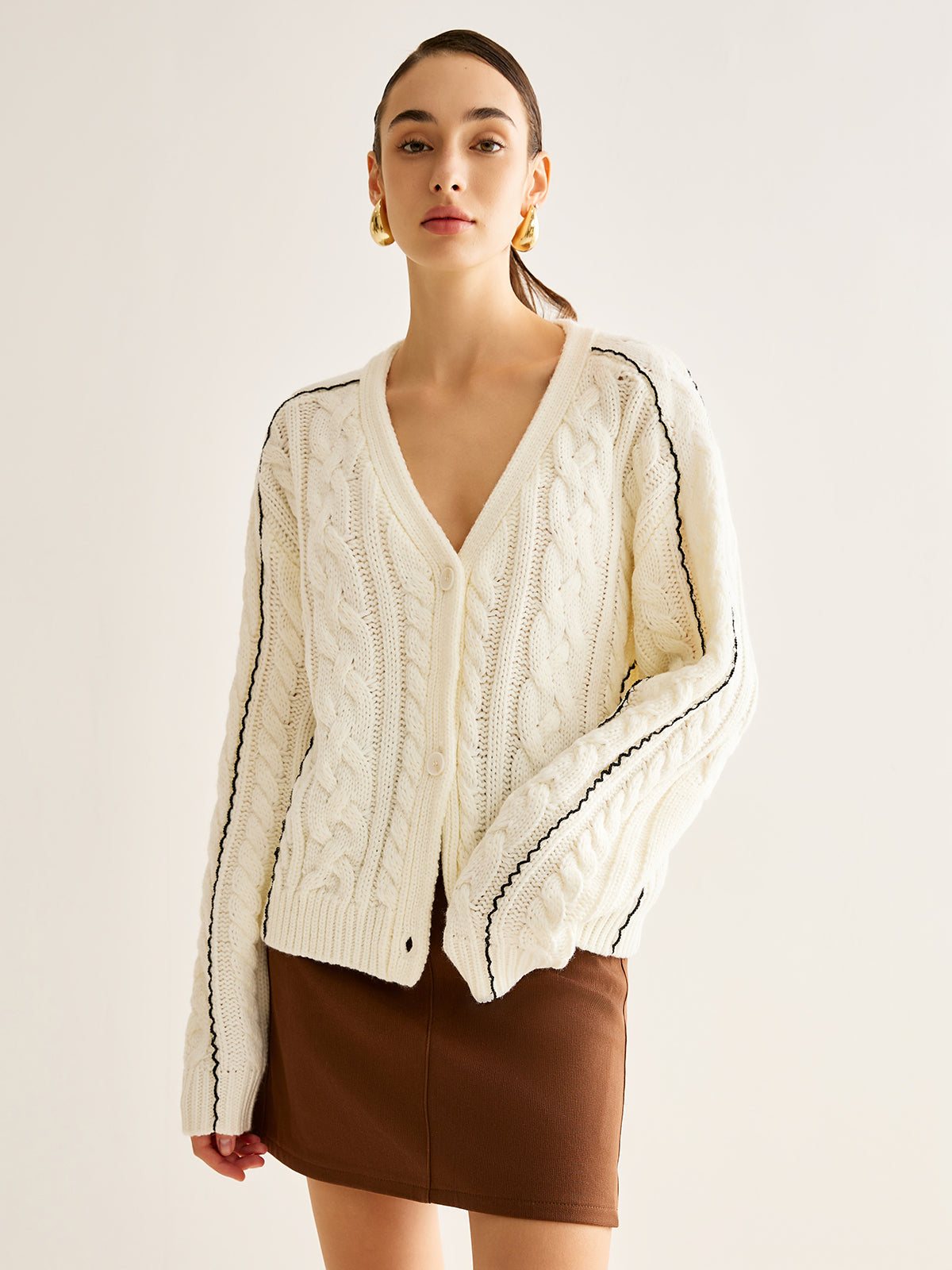 Contrast Binding Button Cardigan for Women Lightweight Layer