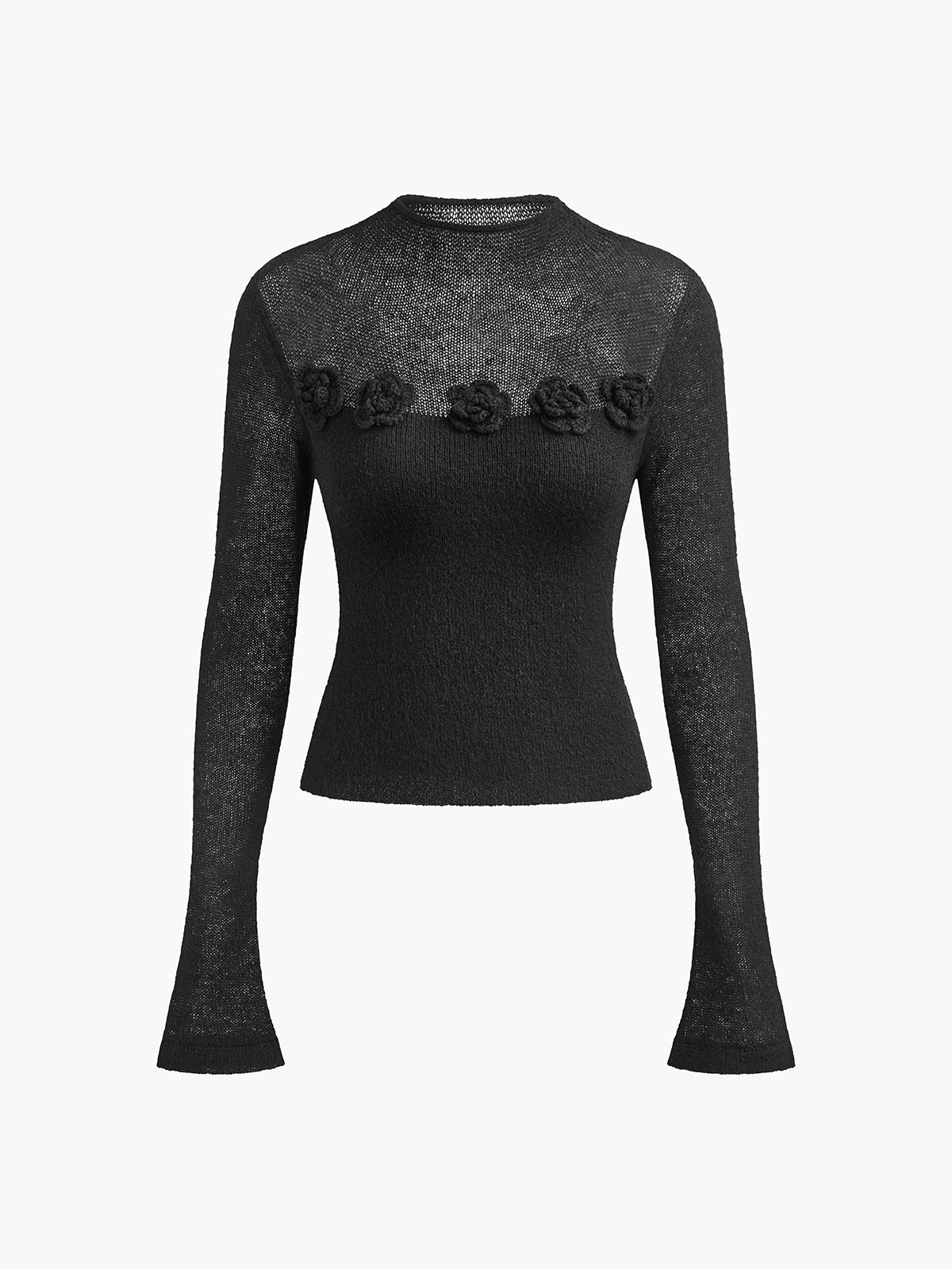 3D Flower Panel Soft Knit Top for Women Spring Collection