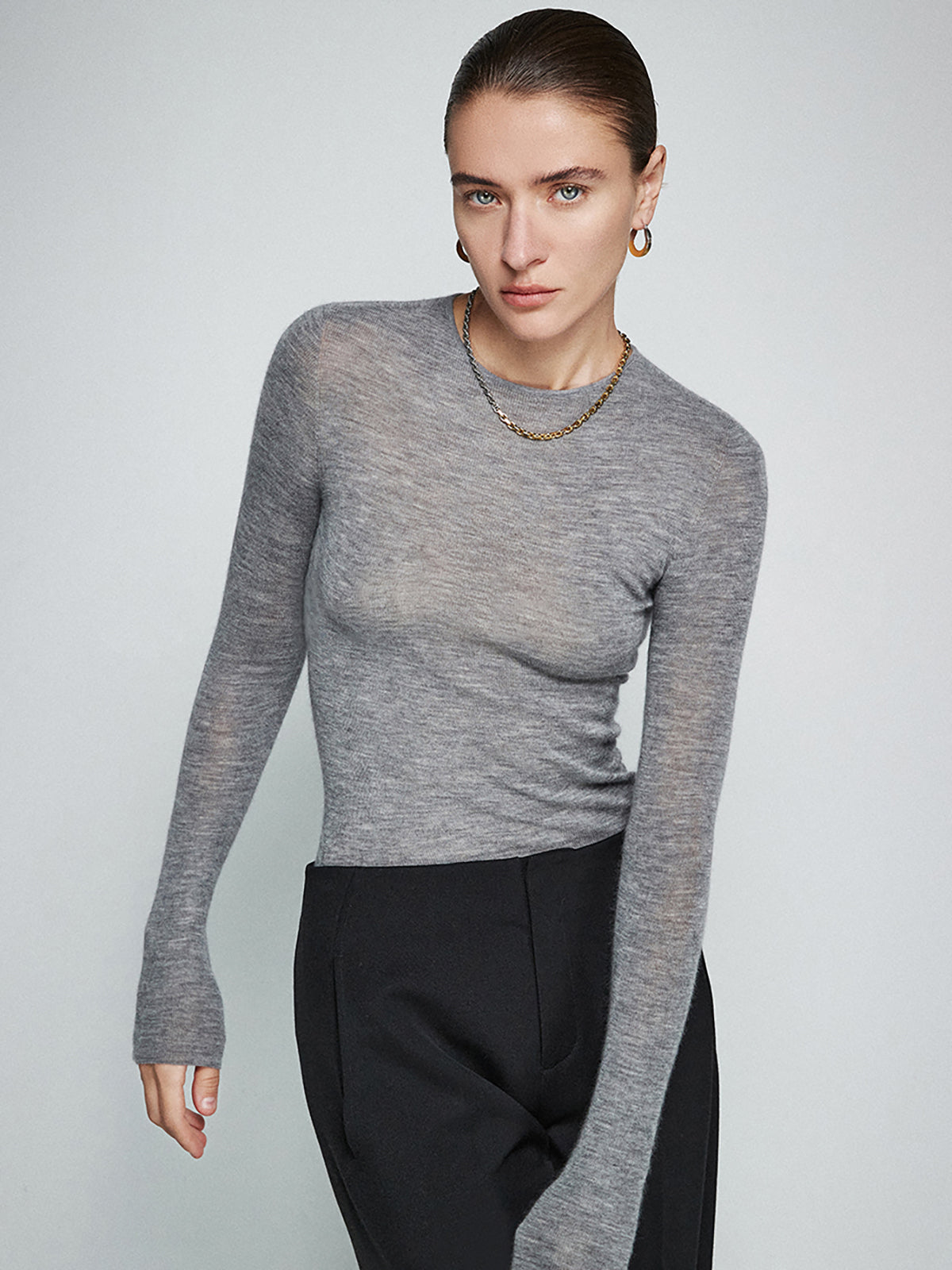 Wool-Blend Minimalist Skinny Knit Top - Comfortable Lightweight Women's Fashion