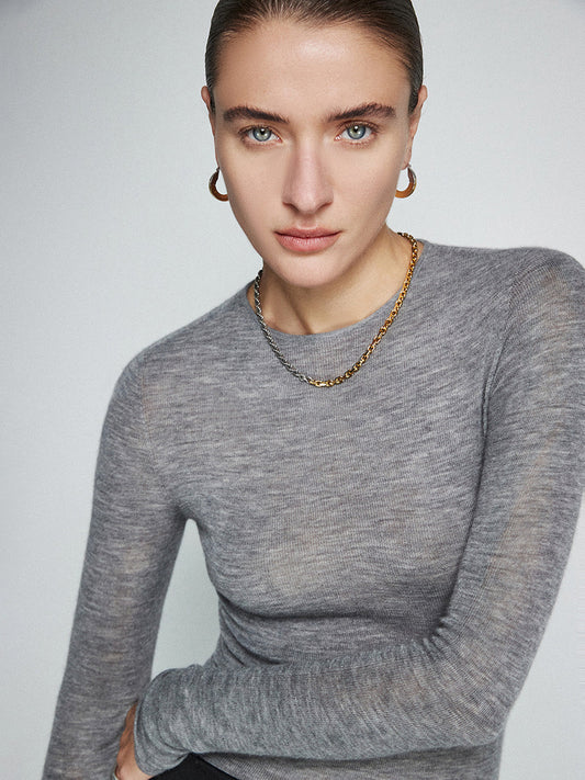 Wool-Blend Minimalist Skinny Knit Top - Comfortable Lightweight Women's Fashion