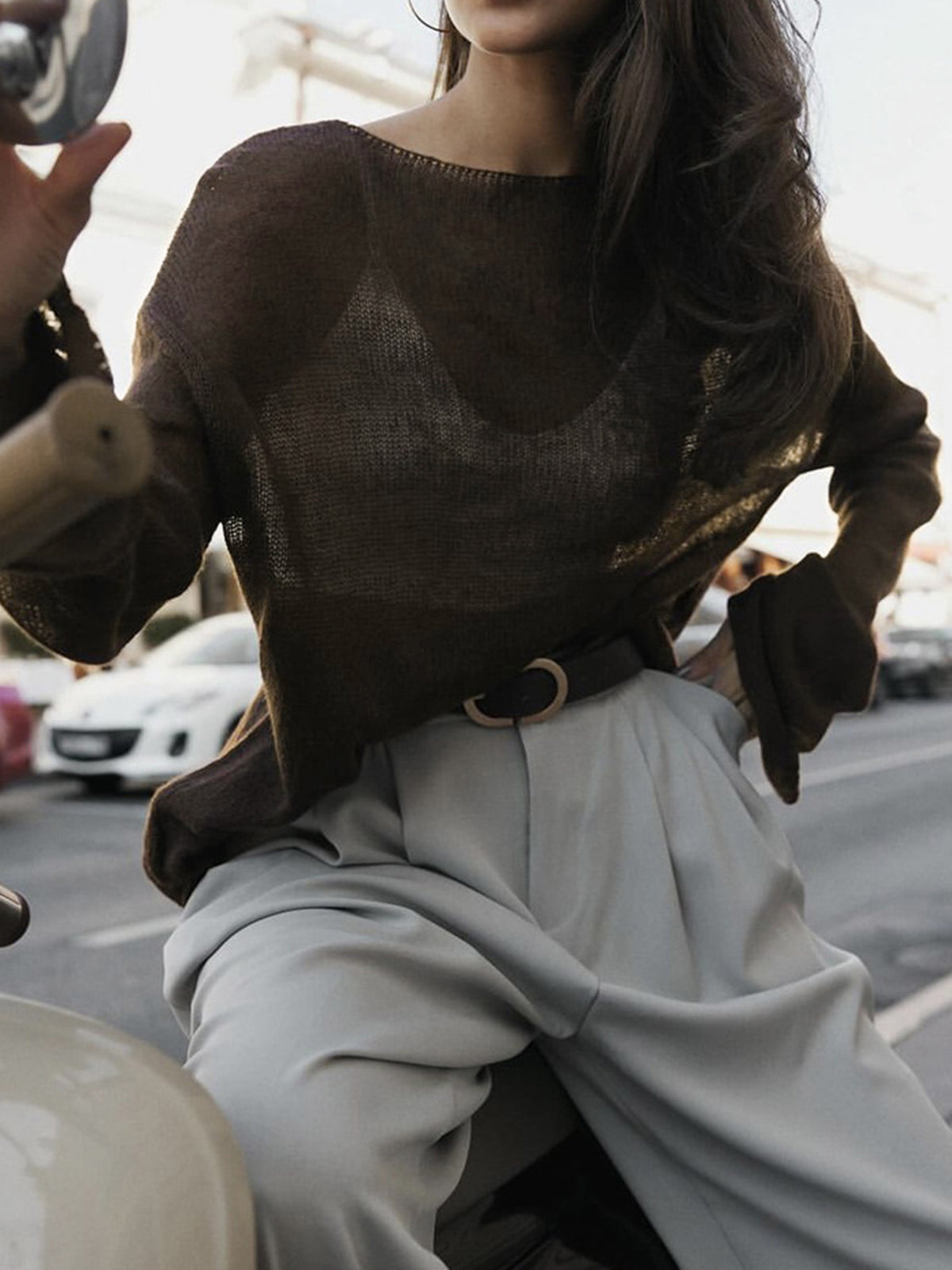 Hollow Draped Snug Knit Top for Women Casual Wear