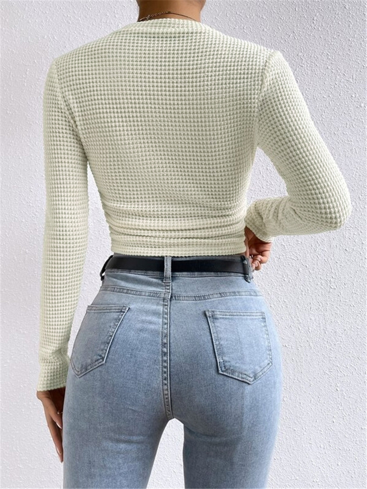 Plain Waffle Slim Sweater Lightweight Casual Pullover