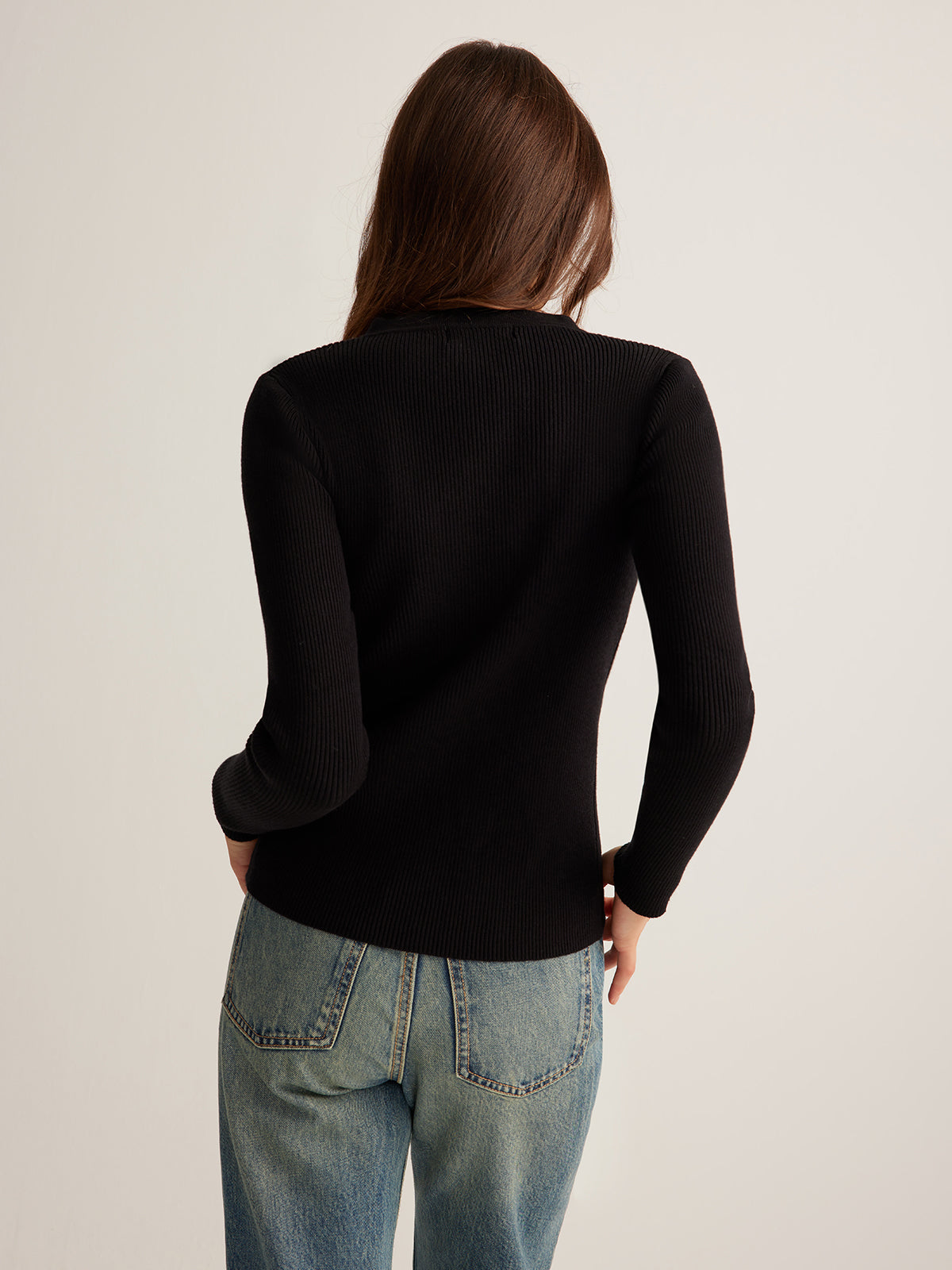 Button Down Skinny Knit Top Long Sleeve Fitted Sweater