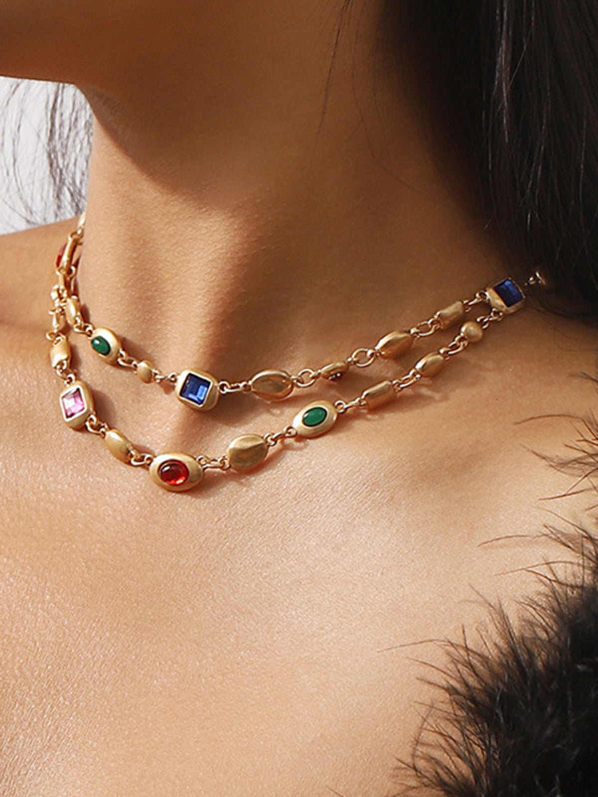 Double-Layer Colorful Beaded Necklace, Handmade Artisan Crafted Jewelry