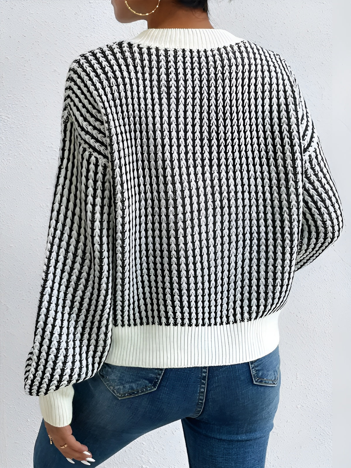 Color Block Striped Knit Top for Women, Casual Long Sleeve Crewneck
