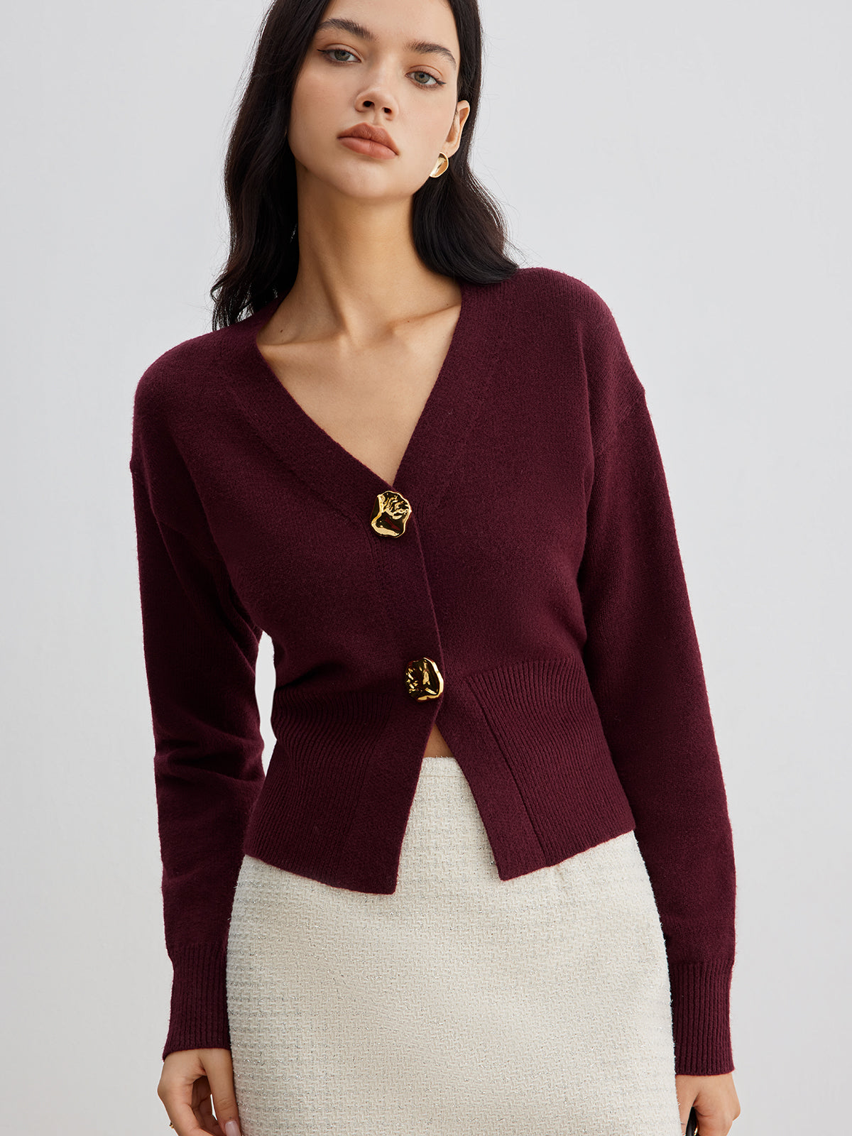 Elegant Metal Button Short Cardigan for Women Lightweight