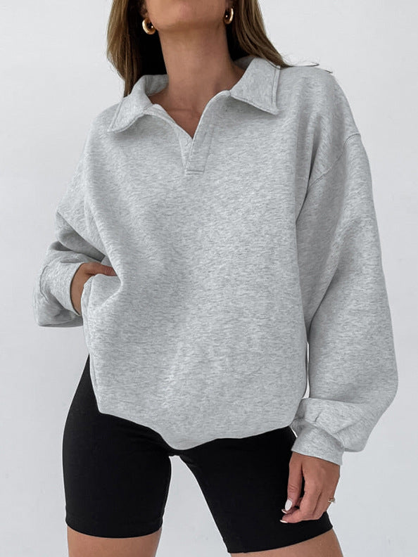 Minimalist Plain Polo Sweatshirt for Everyday Casual Wear