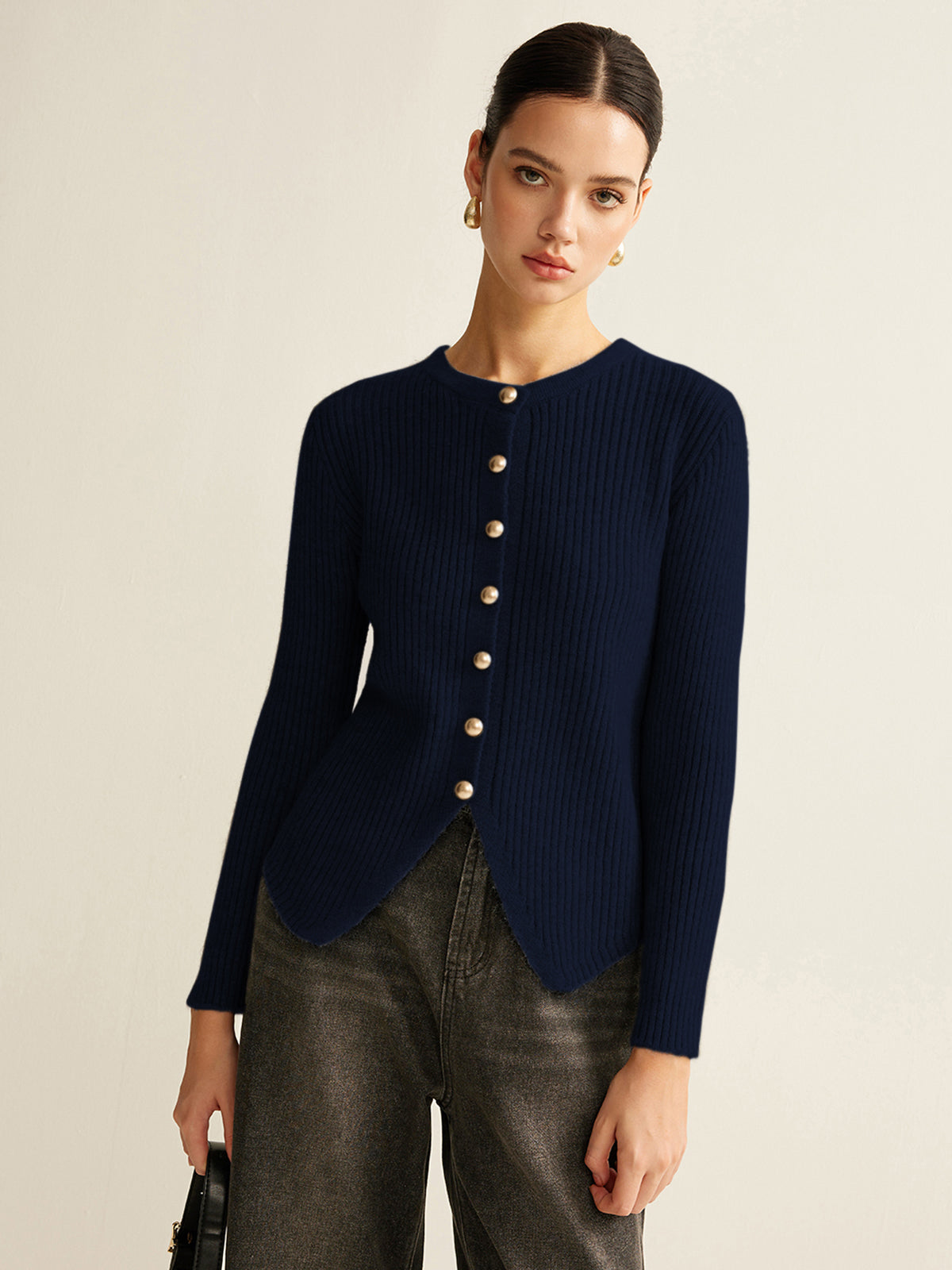 Button Down Split Cardigan Long Sleeve Lightweight Knit