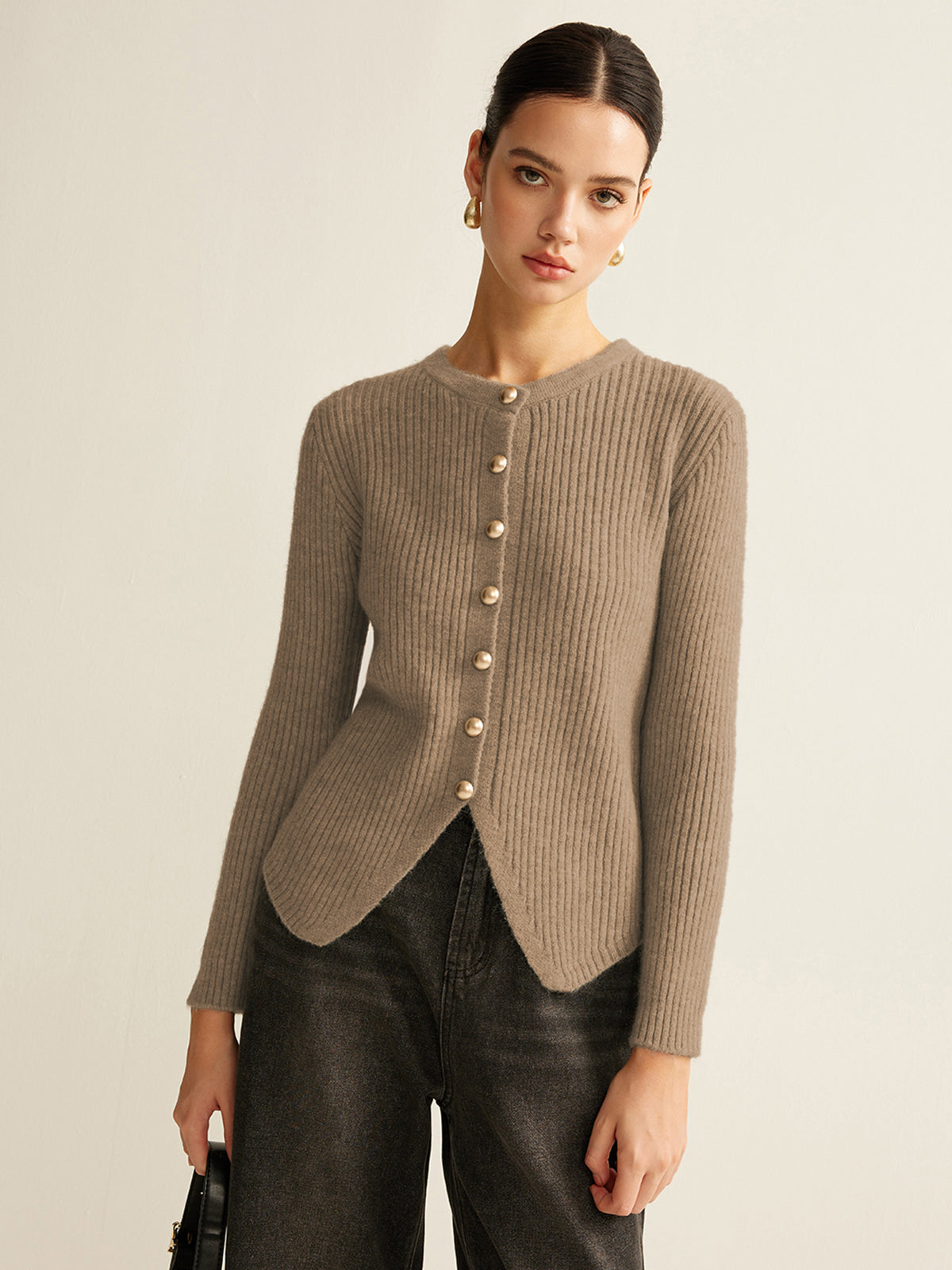 Button Down Split Cardigan Long Sleeve Lightweight Knit