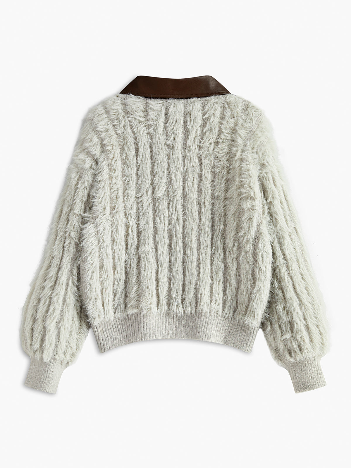 PU-Collar High Stretch Fuzzy Cardigan Cozy Winter Fashion Essential