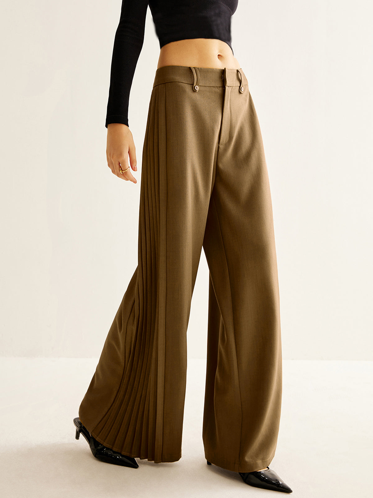 Side Pleated Wide-Leg Pants for Women Comfort Fit