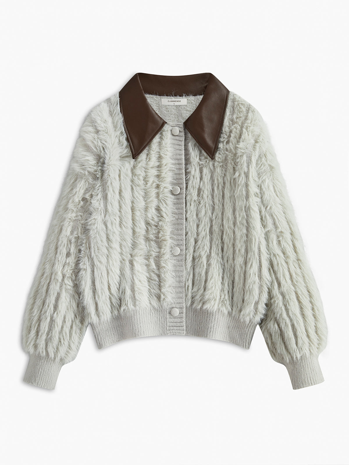 PU-Collar High Stretch Fuzzy Cardigan Cozy Winter Fashion Essential