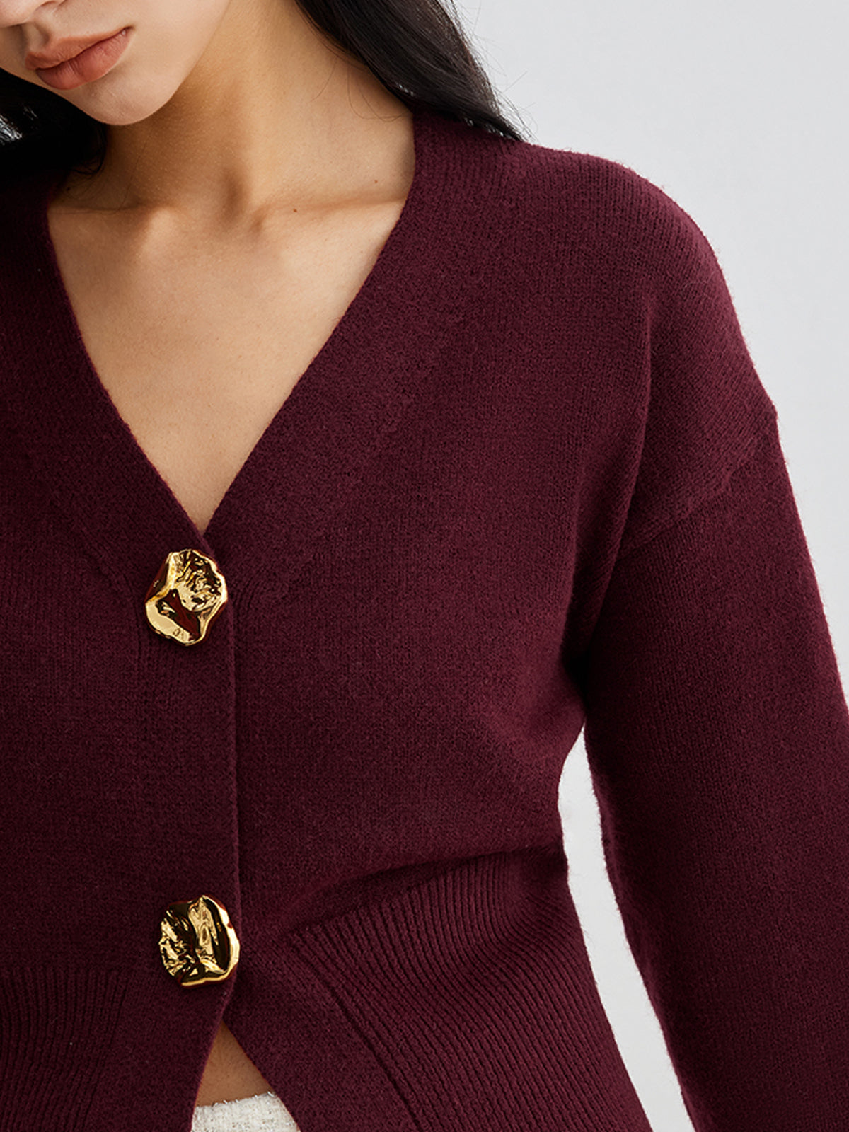 Elegant Metal Button Short Cardigan for Women Lightweight