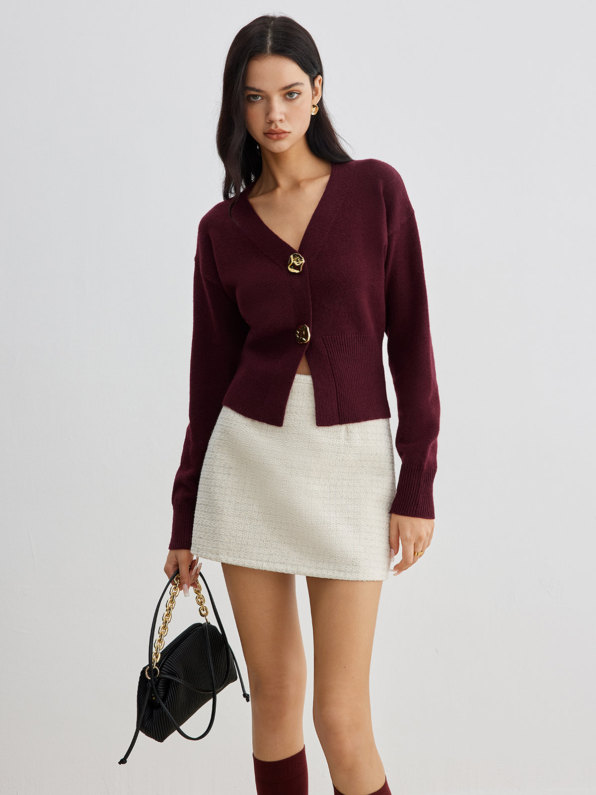 Elegant Metal Button Short Cardigan for Women Lightweight