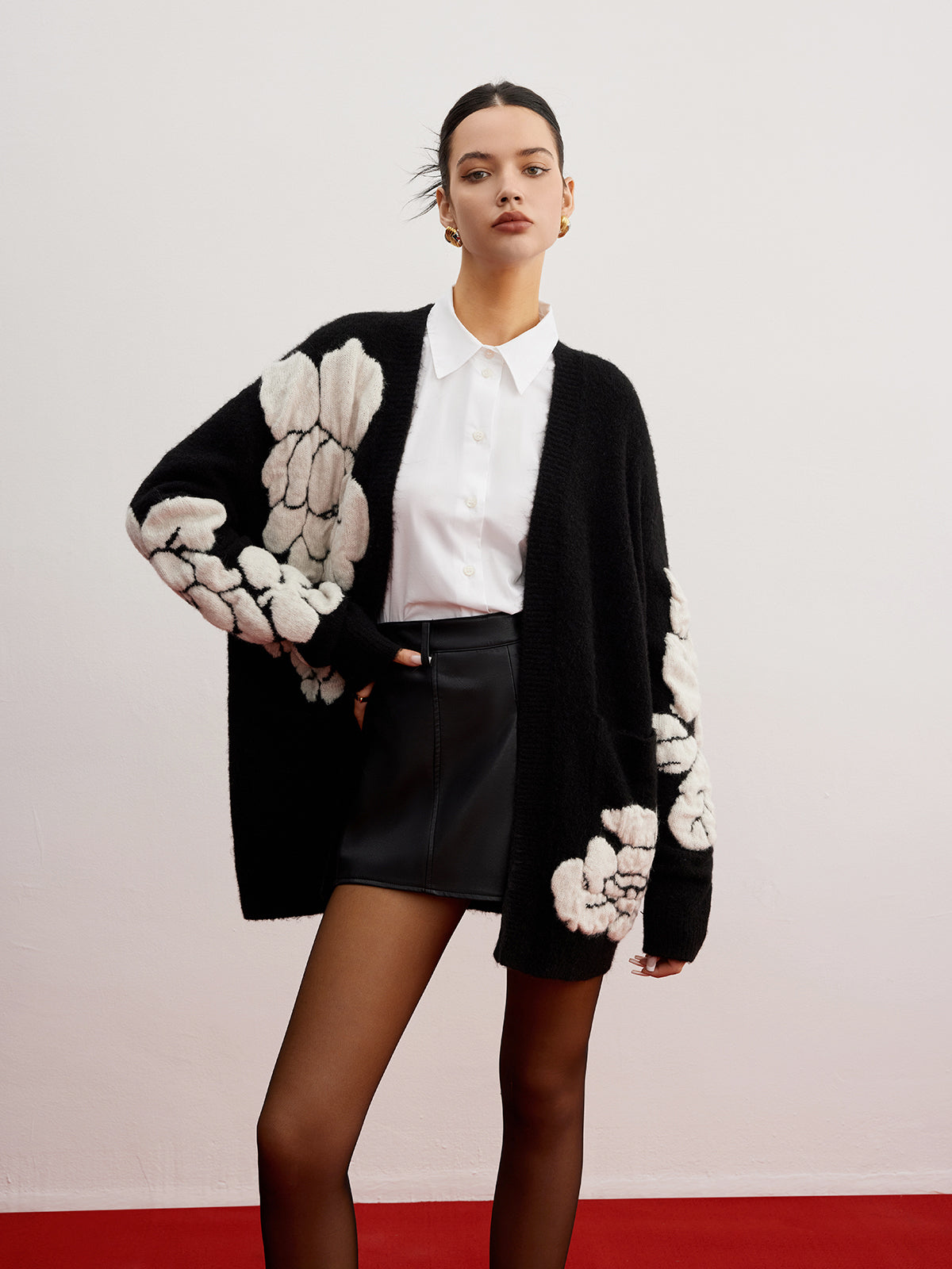 Wool-Blend Knit-Floral Cardigan for Women Casual Layering