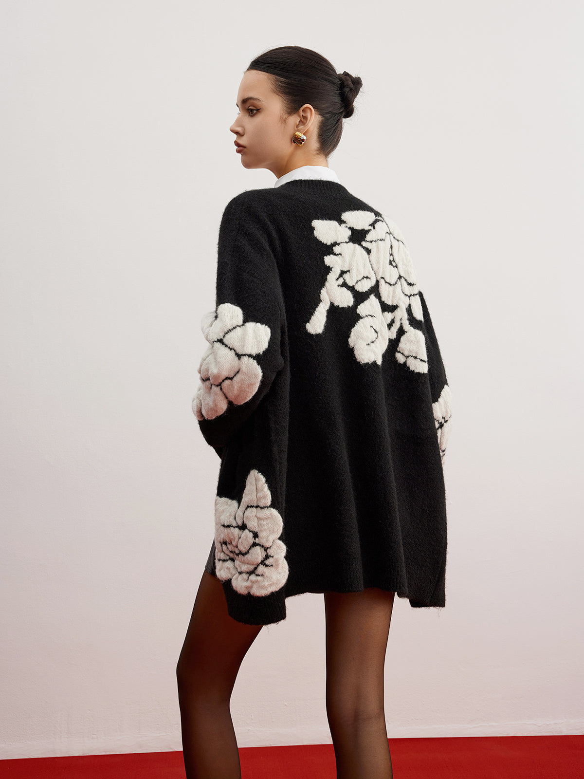 Wool-Blend Knit-Floral Cardigan for Women Casual Layering