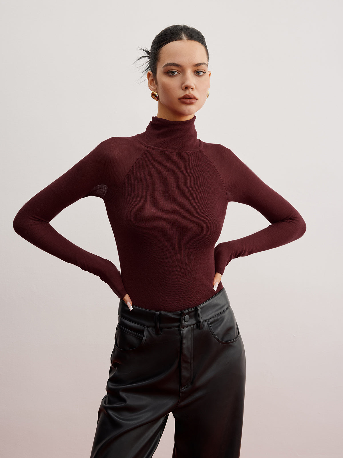 Sheer Sleeve Skinny Sweater Women's Casual Knit Top