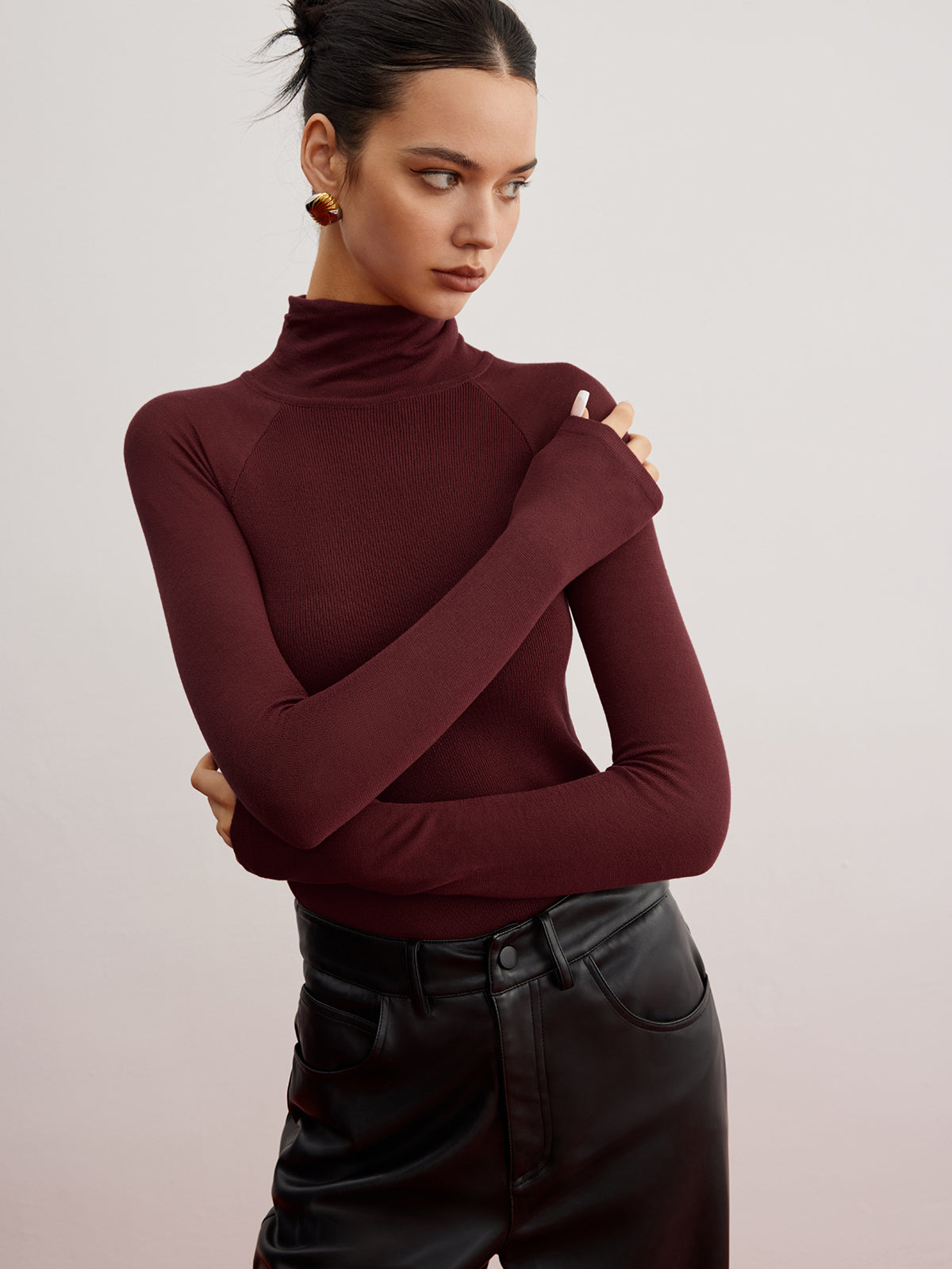 Sheer Sleeve Skinny Sweater Women's Casual Knit Top