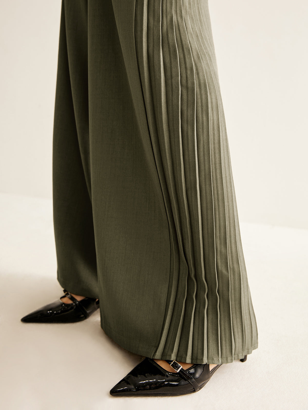 Side Pleated Wide-Leg Pants for Women Comfort Fit