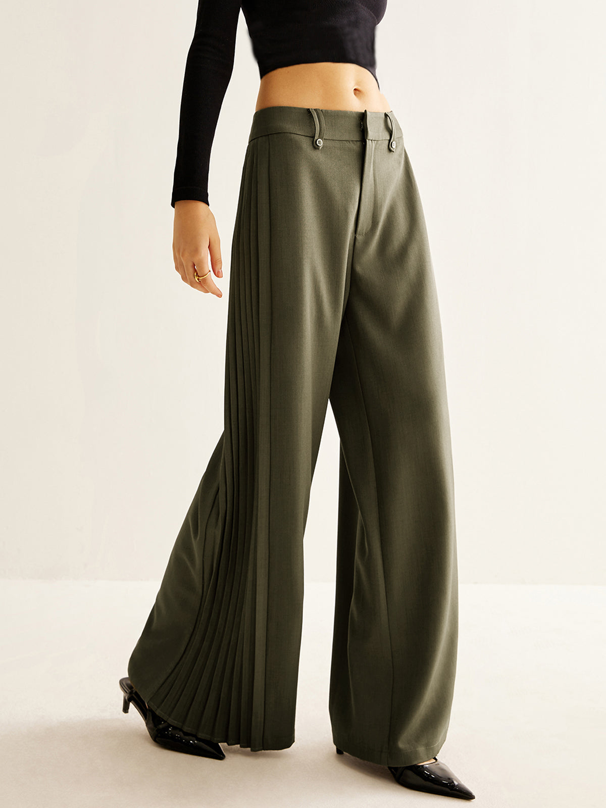 Side Pleated Wide-Leg Pants for Women Comfort Fit