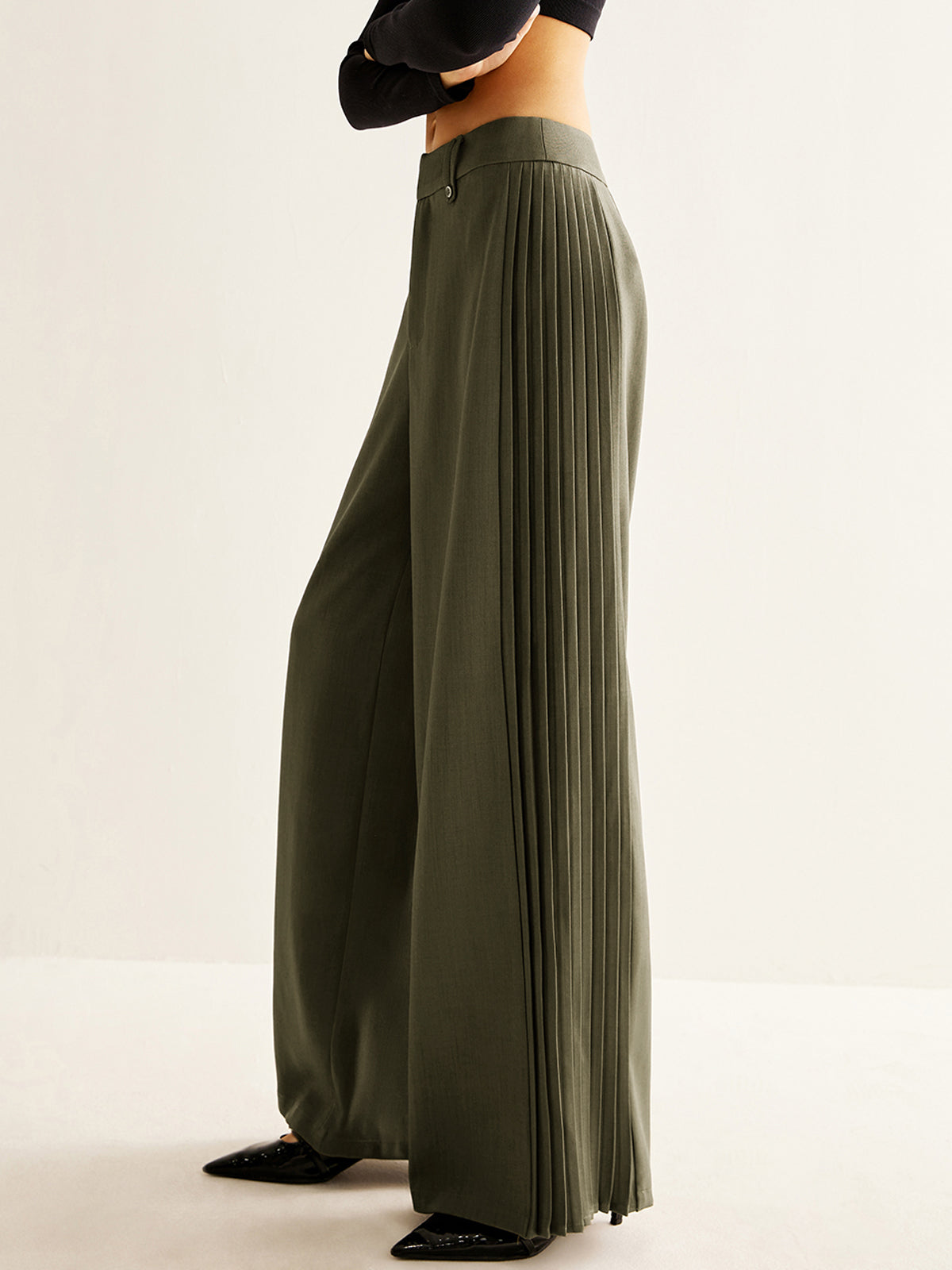 Side Pleated Wide-Leg Pants for Women Comfort Fit
