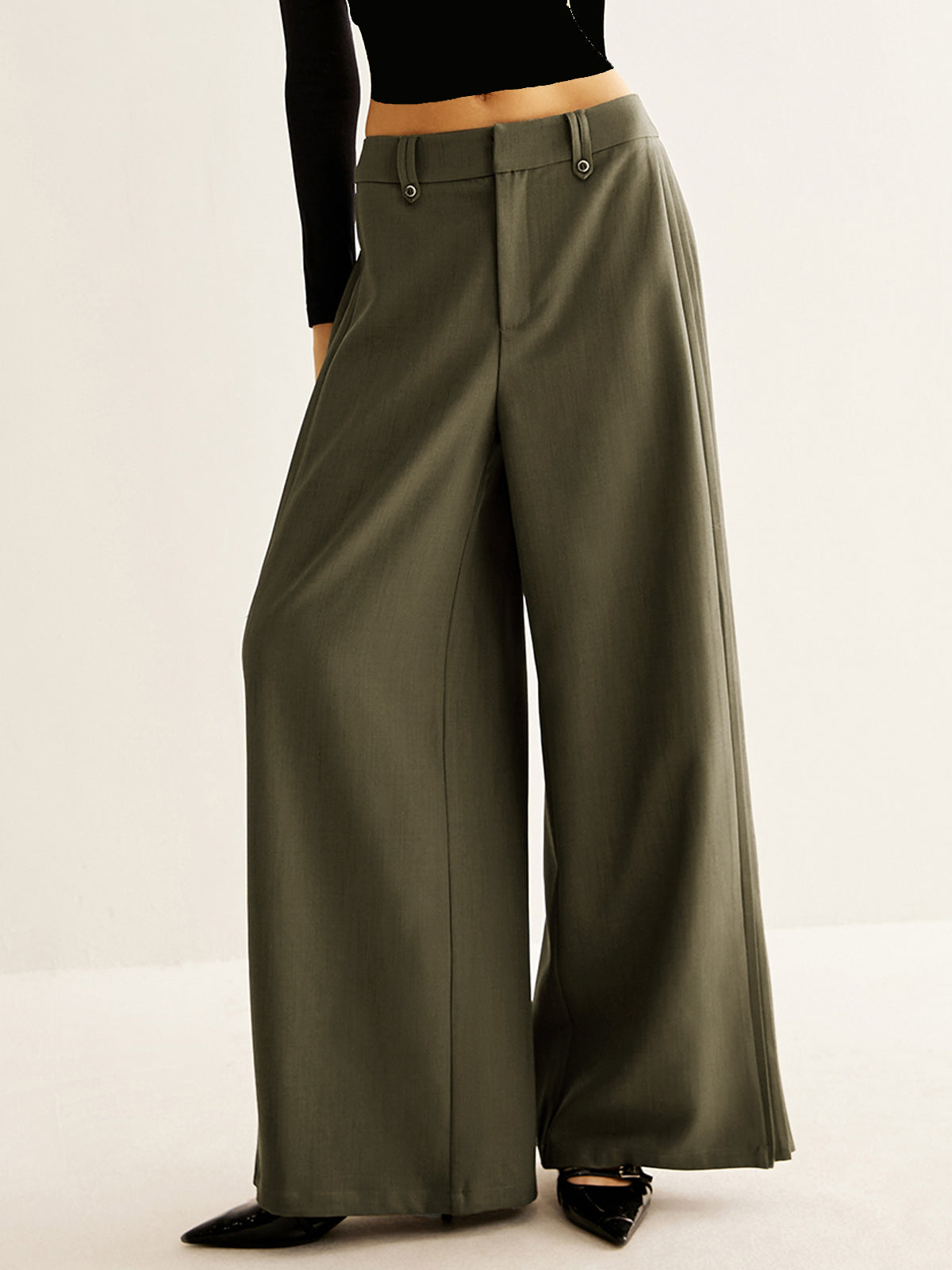 Side Pleated Wide-Leg Pants for Women Comfort Fit
