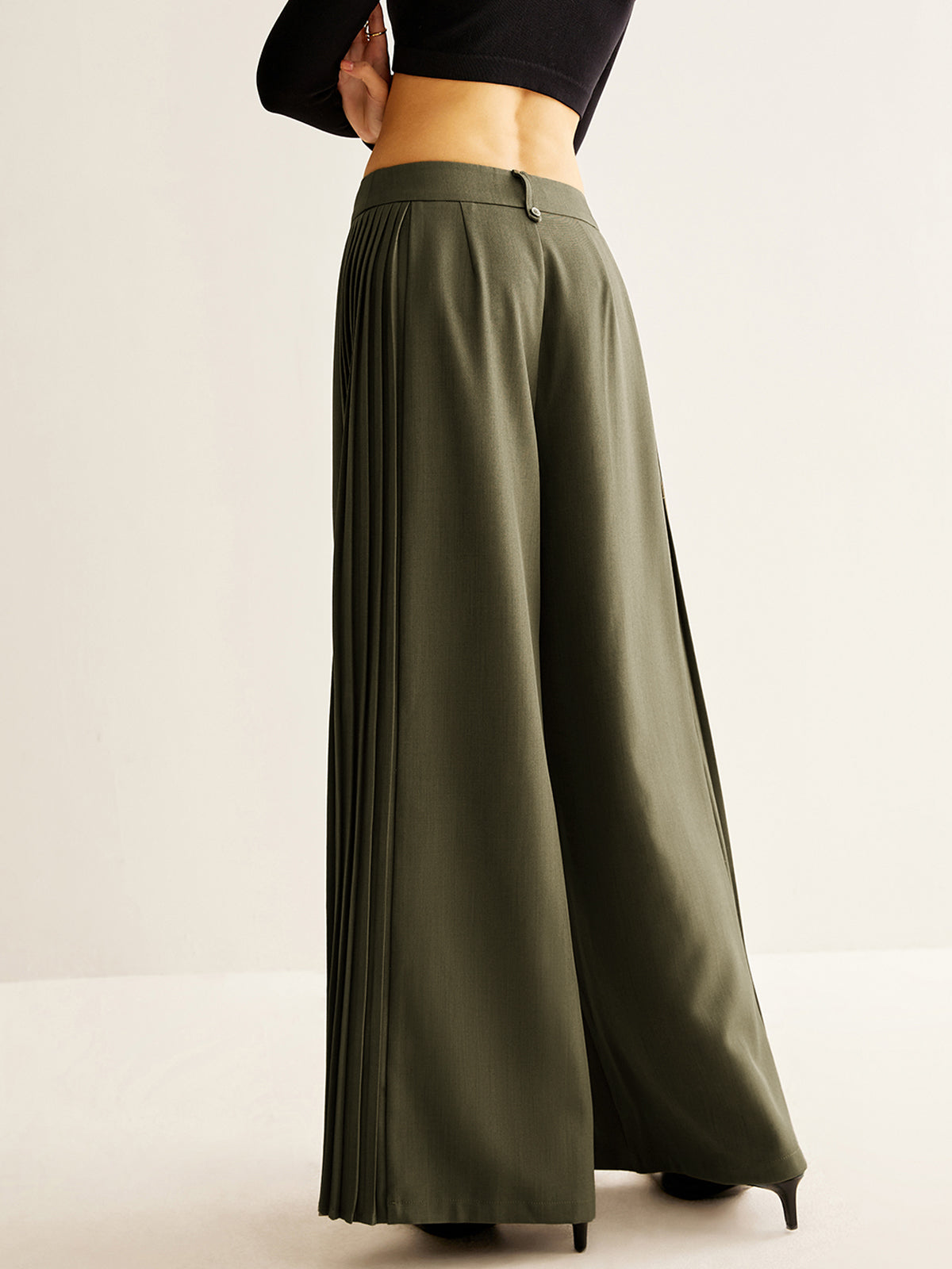 Side Pleated Wide-Leg Pants for Women Comfort Fit