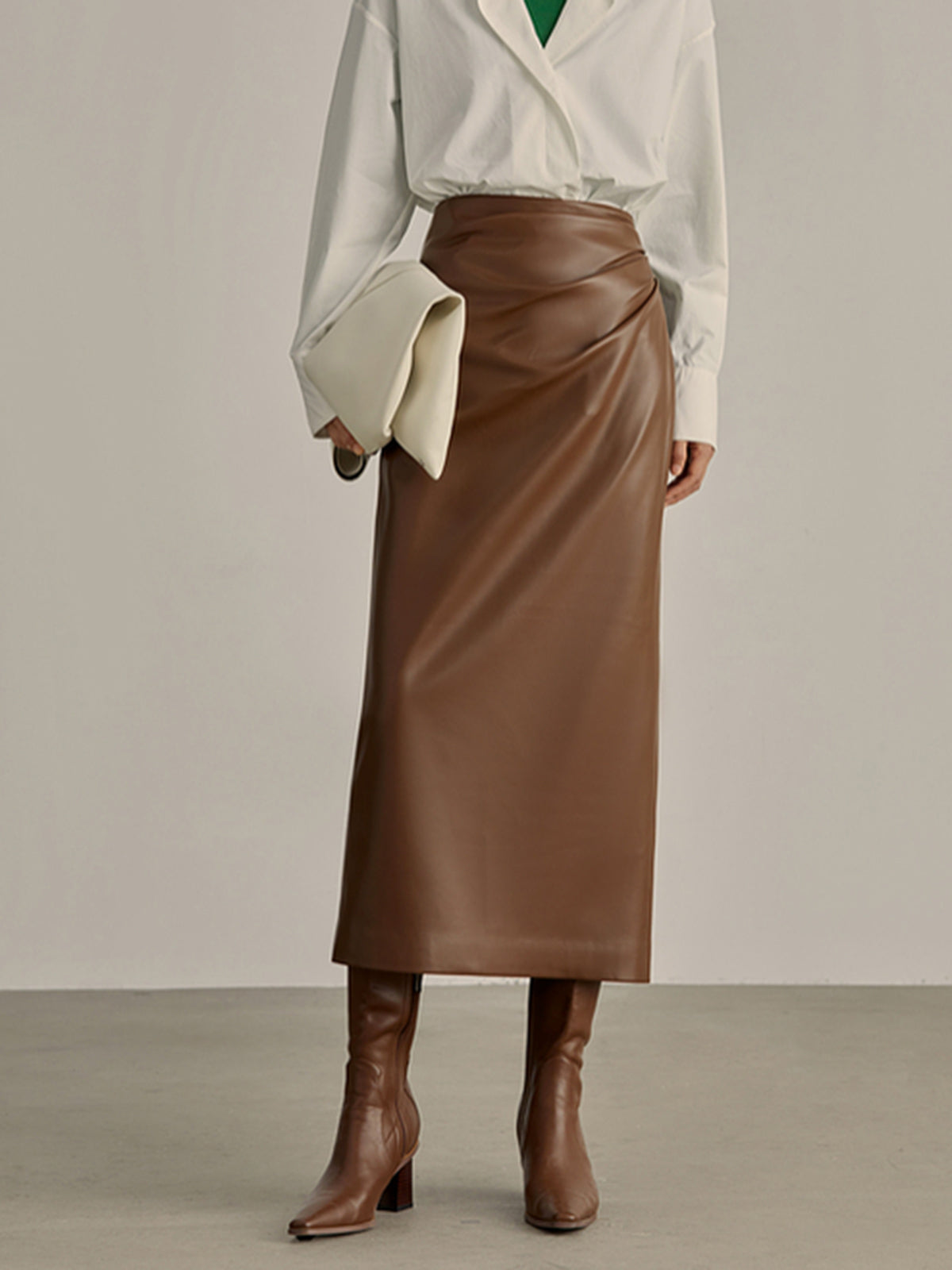 Minimalist PU Leather Skirt for Women - High Waisted Pencil Design
