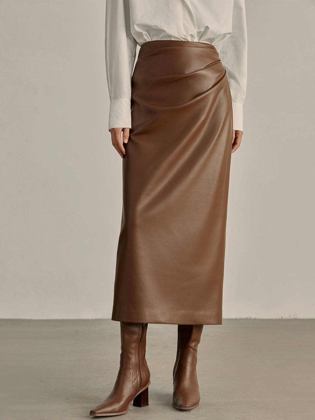 Minimalist PU Leather Skirt for Women - High Waisted Pencil Design
