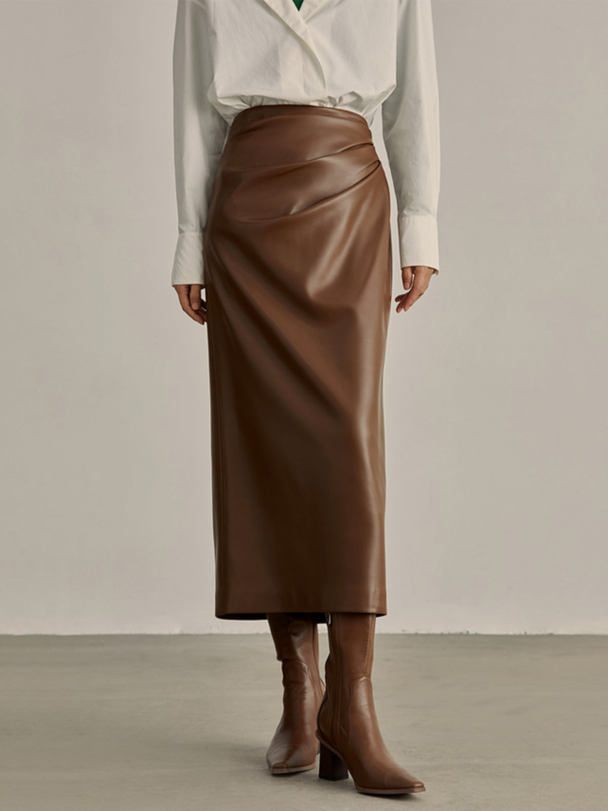 Minimalist PU Leather Skirt for Women - High Waisted Pencil Design
