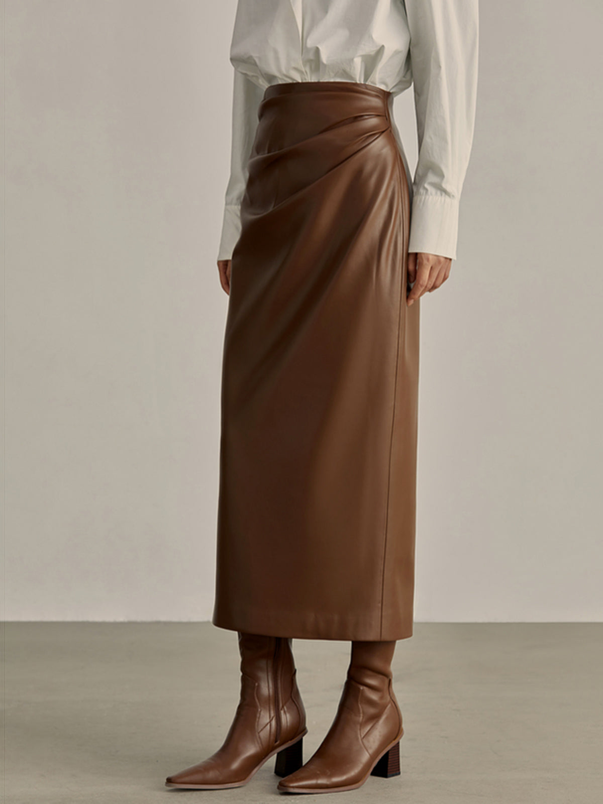 Minimalist PU Leather Skirt for Women - High Waisted Pencil Design