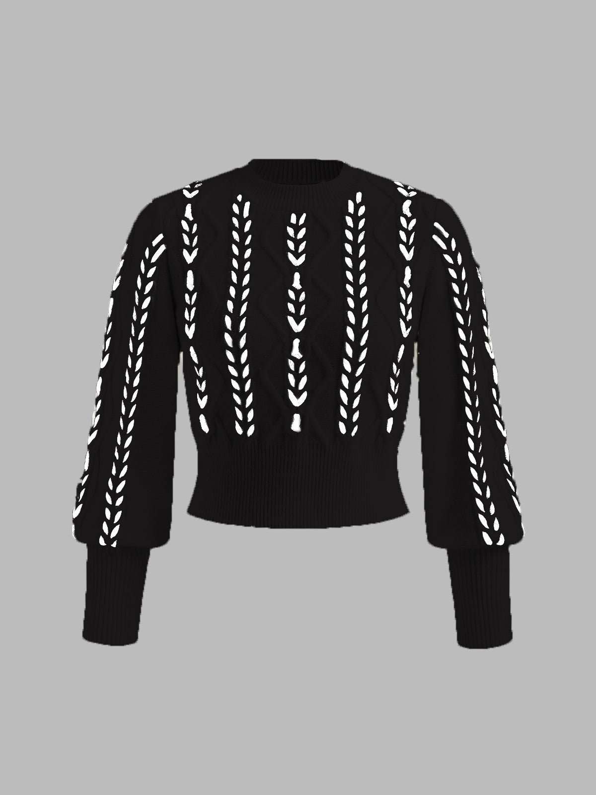 Contrast Binding Cinched Sweater with Puff Sleeves and Ribbed Detail