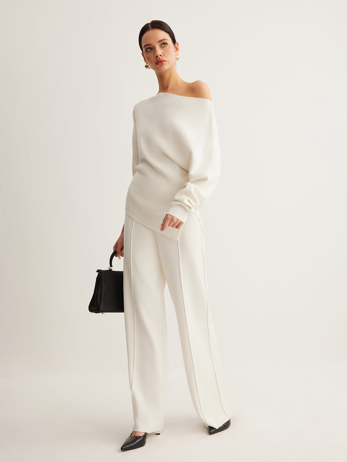 Wool-Blend Asymmetrical Neck Knit Top for Women, Comfort Fit