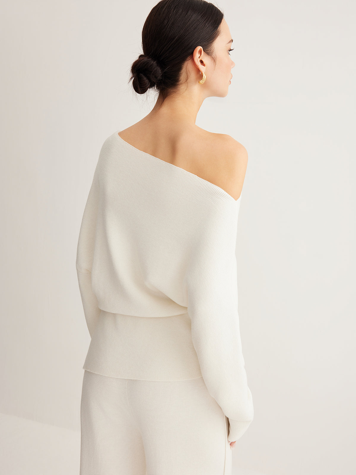 Wool-Blend Asymmetrical Neck Knit Top for Women, Comfort Fit