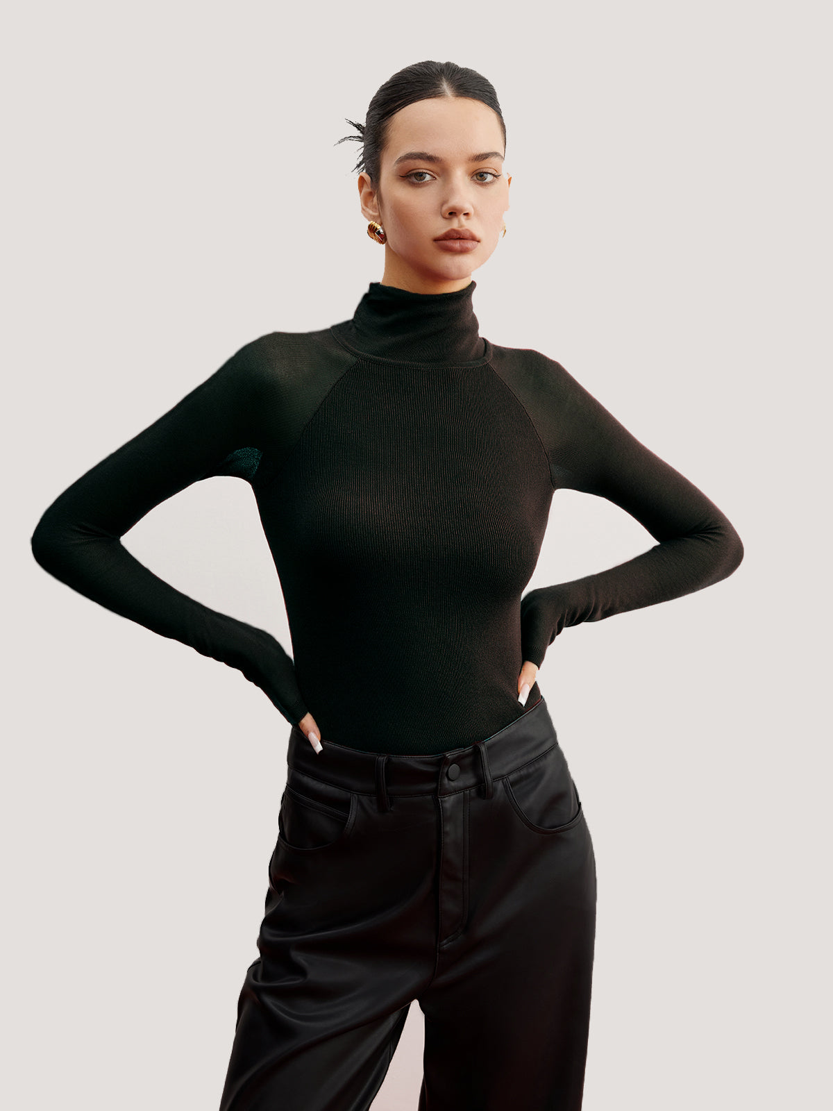 Sheer Sleeve Skinny Sweater Women's Casual Knit Top