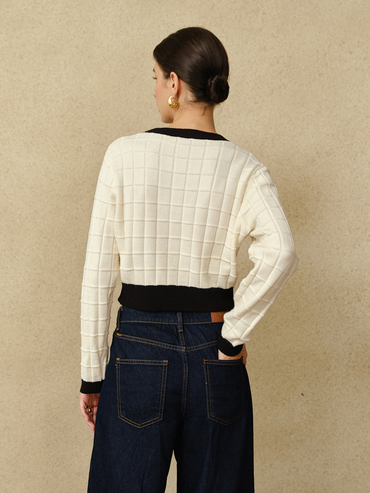 Contrast Trim Plaid Pullover Sweater for Women Cozy Winter Wear