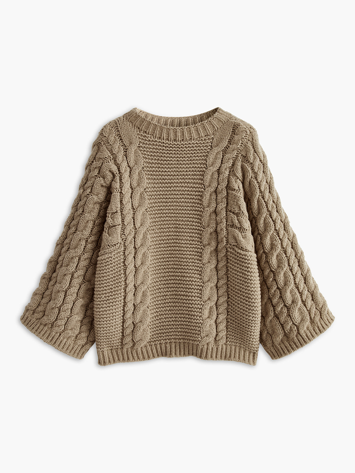 Leisure Round Neck Cable Knit Sweater Cozy Winter Fashion Pullover