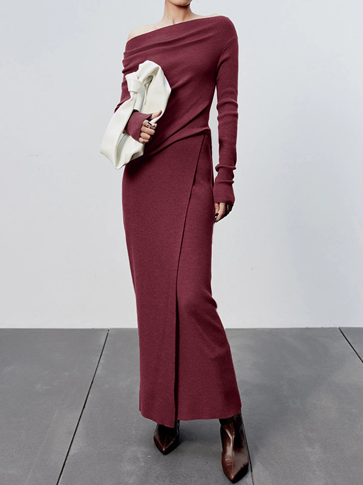Caramel Slit Maxi Knit Skirt - Trendy High-Waist Comfort Fit