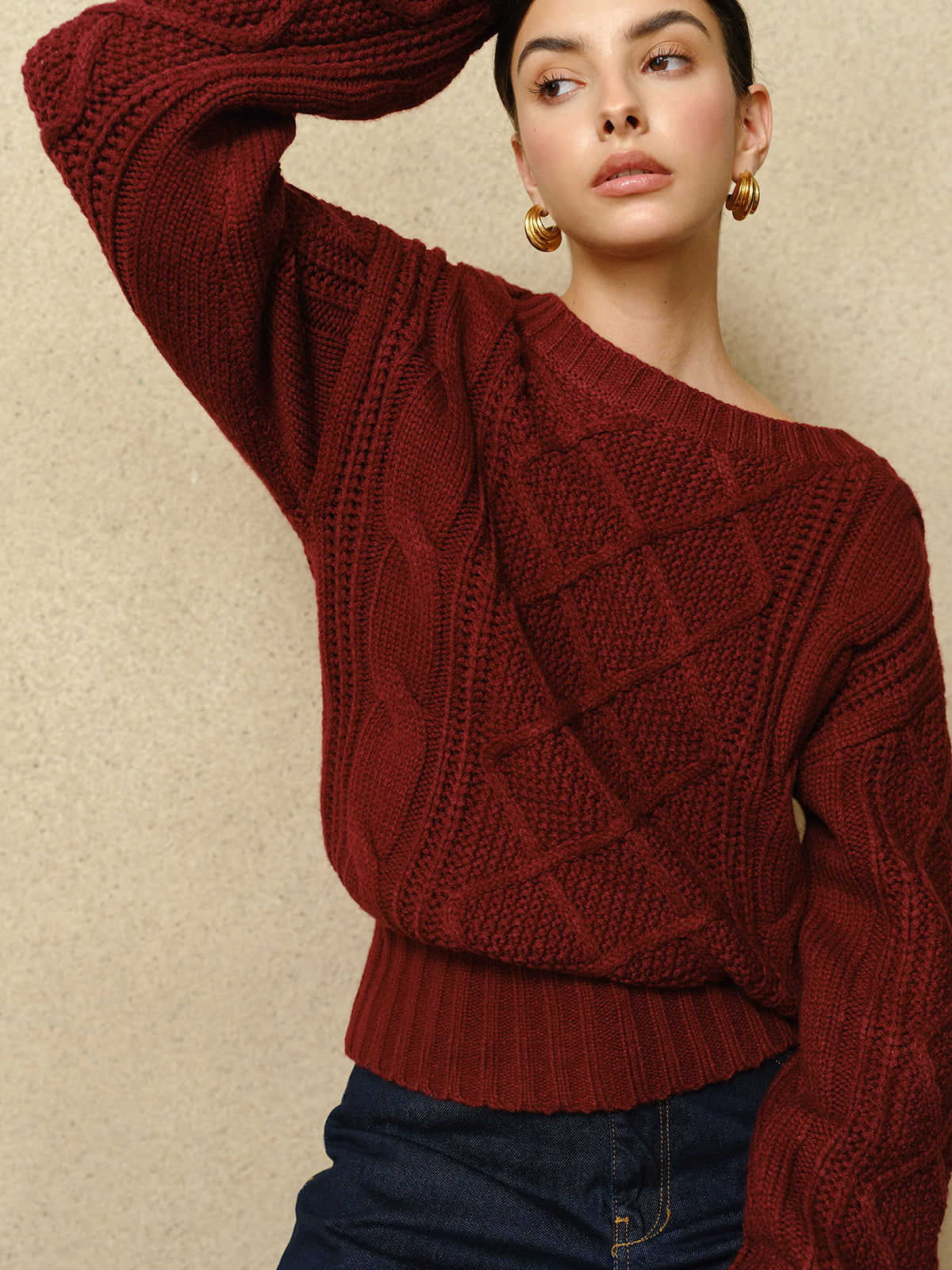 Casual Crew Neck Cable-Knit Top for Women Soft Comfortable