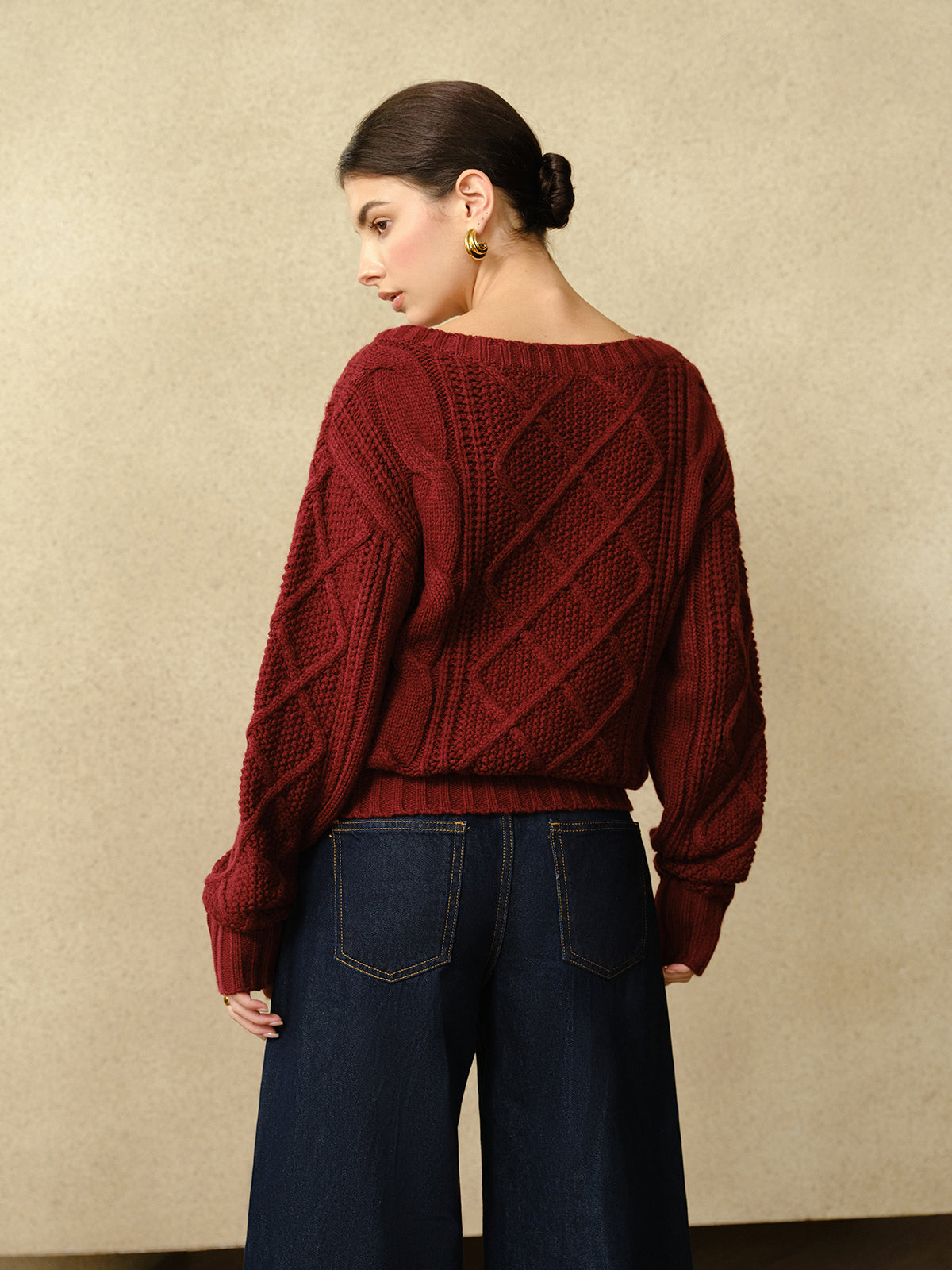 Casual Crew Neck Cable-Knit Top for Women Soft Comfortable