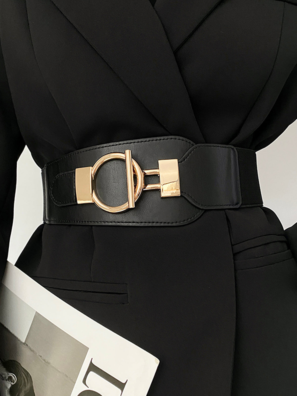 Metal Lariat Elastic Wide Belt for Women Adjustable Size