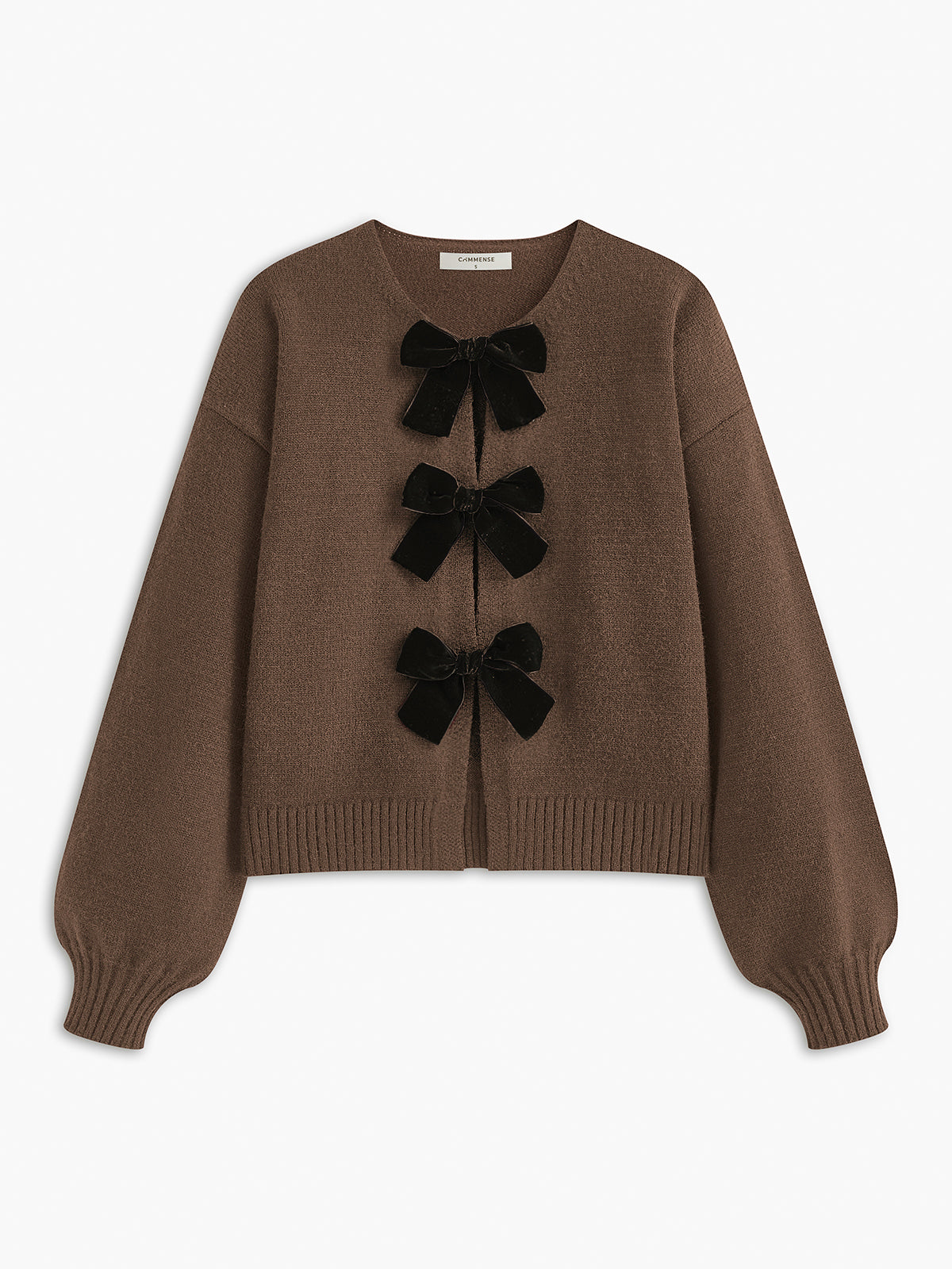 Velvet-Bow Lantern Sleeve Sweater Elegant Casual Fall Fashion